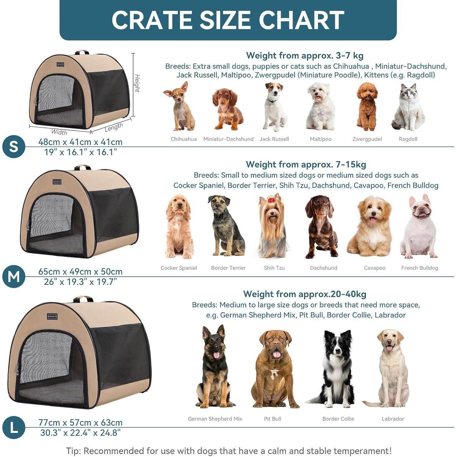 LuxusKollektion Hunde-Transportbox Hundebox faltbar atmungsaktiv kleine Hunde Katzen Khaki S