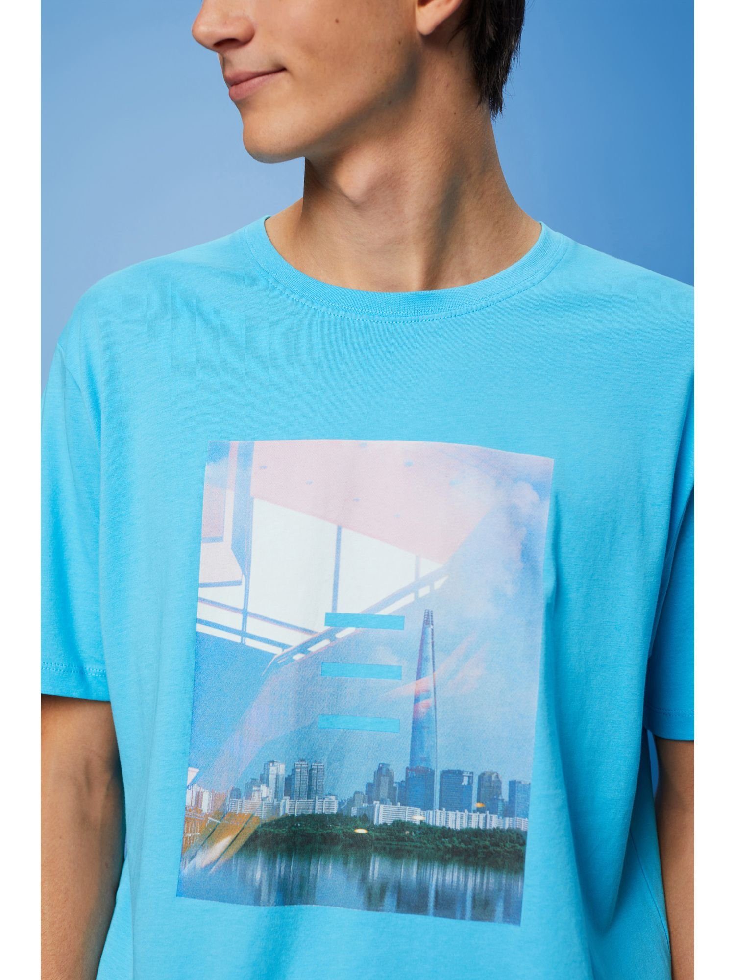 Esprit T-Shirt Baumwoll-T-Shirt Print (1-tlg) TURQUOISE mit
