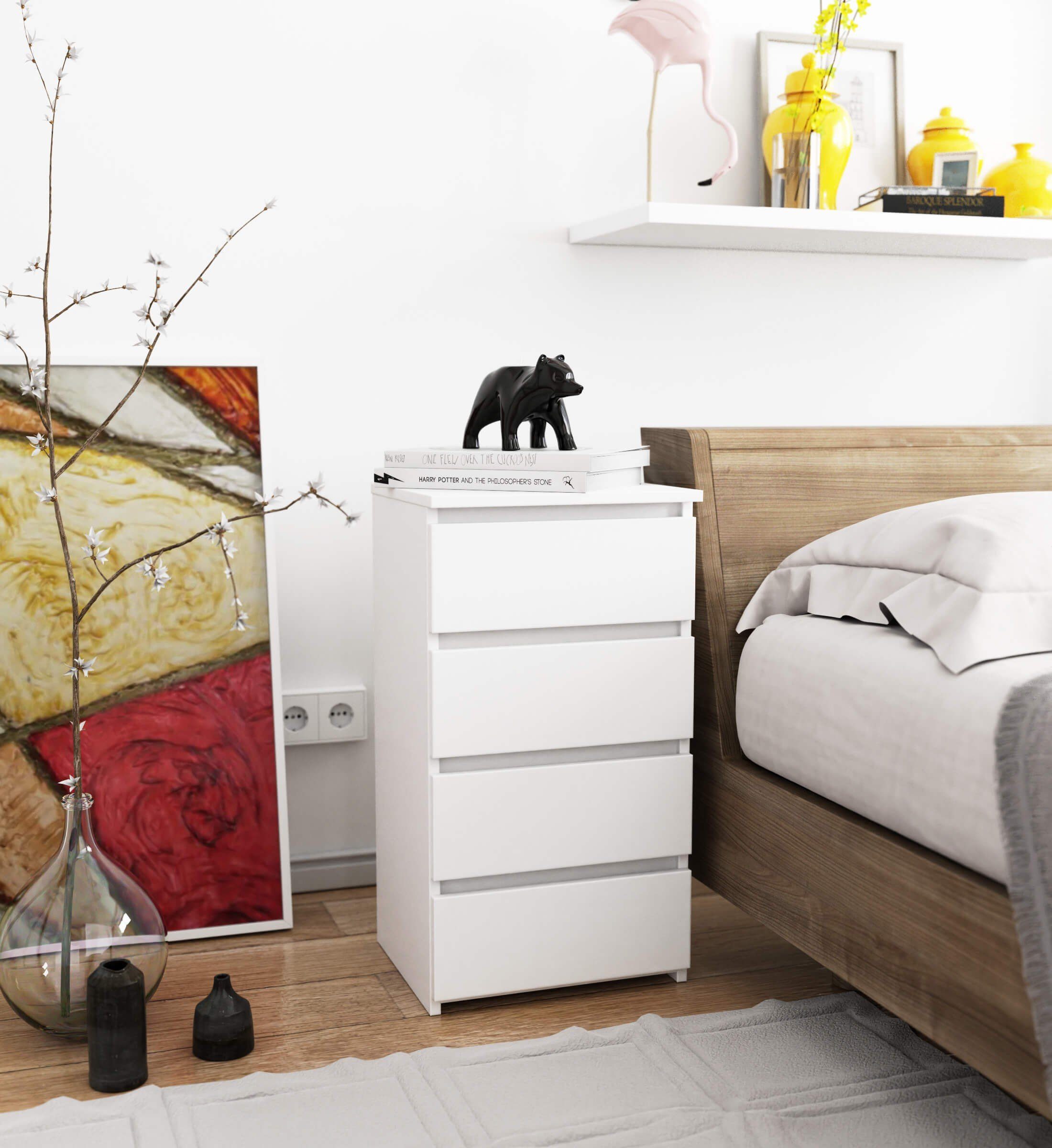 Home Collective Kommode 40 cm breit Holz Highboard Sideboard für Flur Schlafzimmer Wohnzimmer (Mehrzweckschrank Schrank schmal Kommode Schlafzimmer mit Schubladen), Kinderzimmer Organizer, 73 cm hoch mit 4 Schubladen weiß