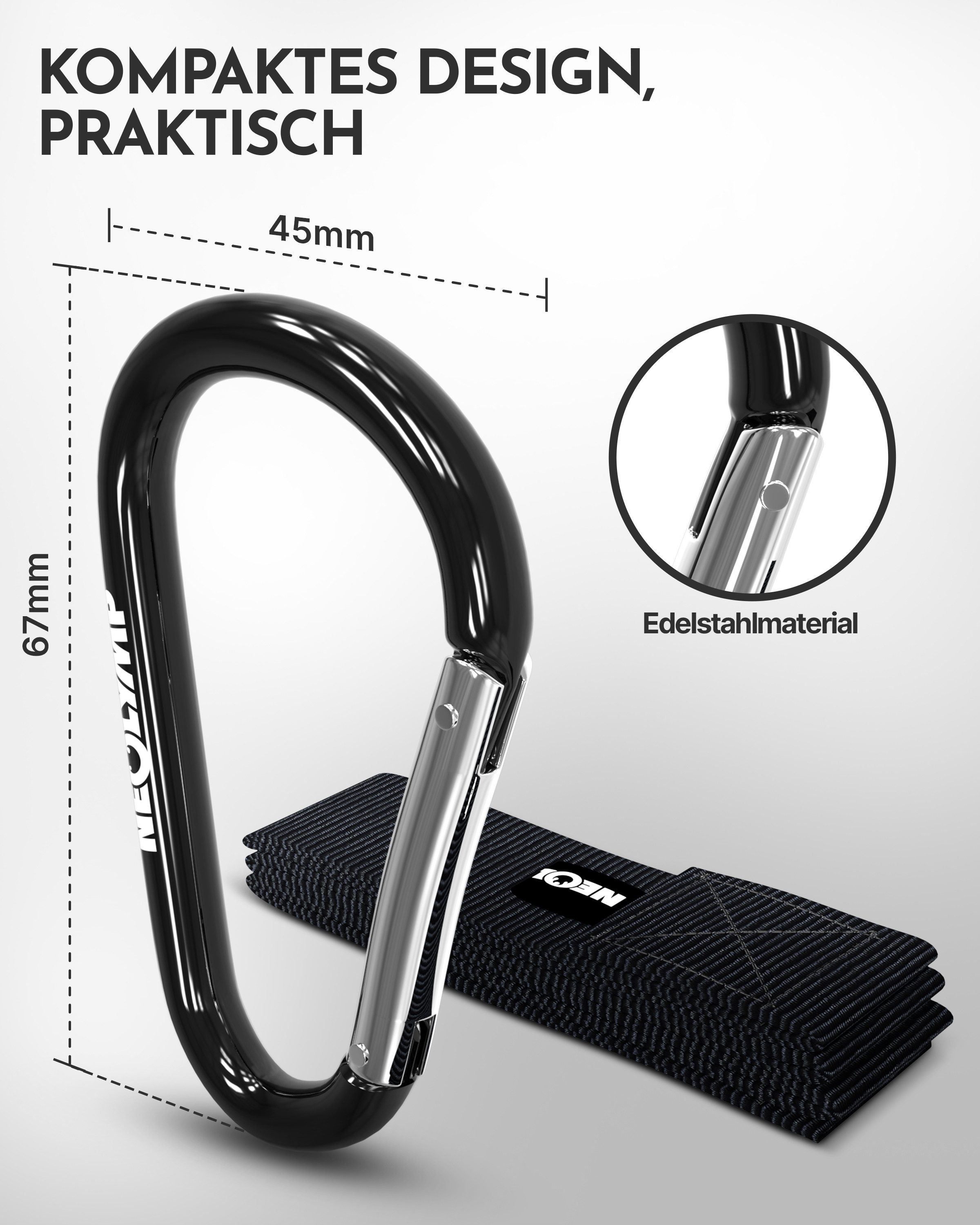 NEOLYMP Karabiner Premium Multi-Anker mit Karabiner – Befestigung für Fitnessbänder, (Robuste Befestigung für Fitnessbänder - stabil, flexibel & vielseitig), Geeignet Indoor & Outdoor, Functional Training, Home Gym – stabil