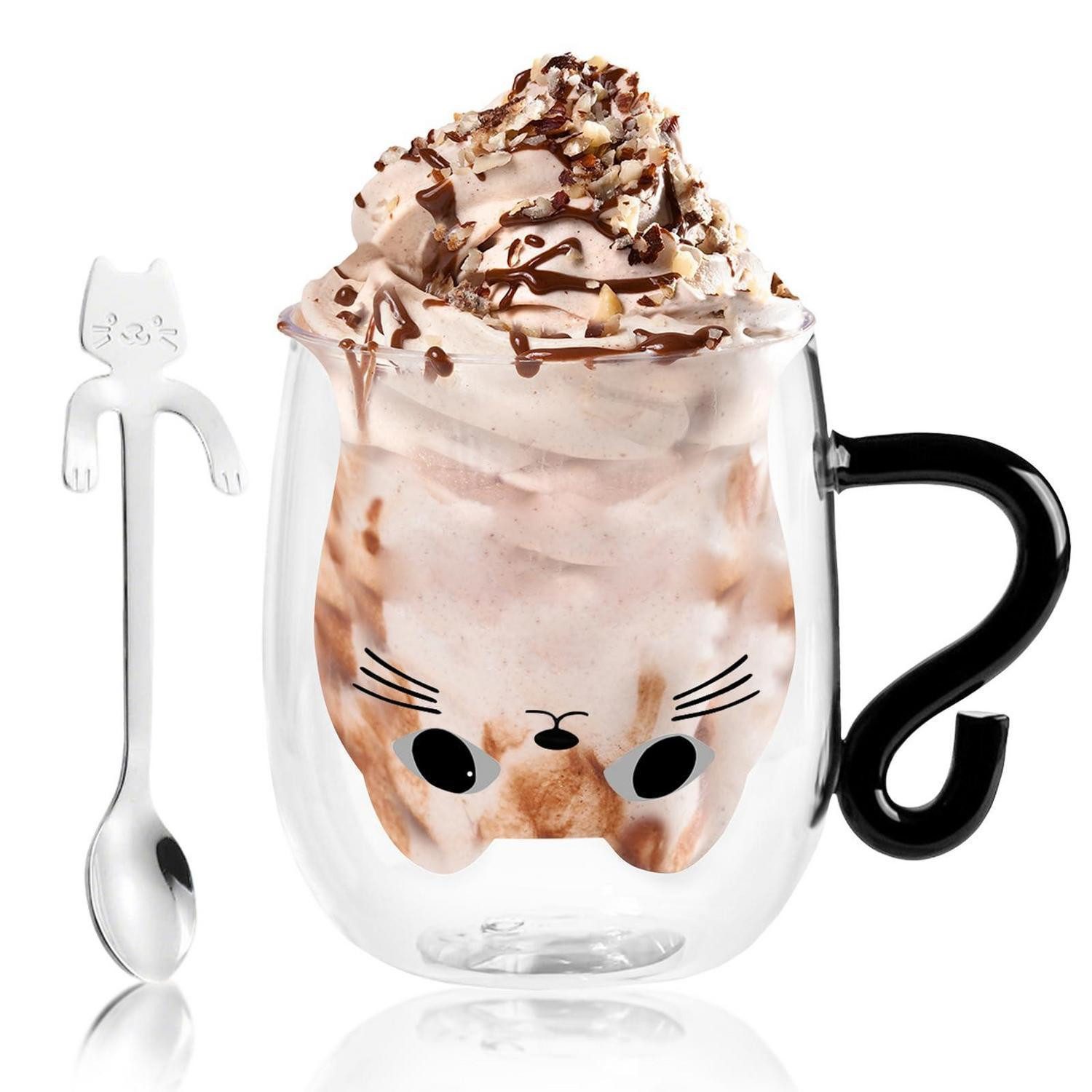 LuxusKollektion Latte-Macchiato-Glas Doppelwandige Katze Latte Macchiato Glas 290ml, Glas