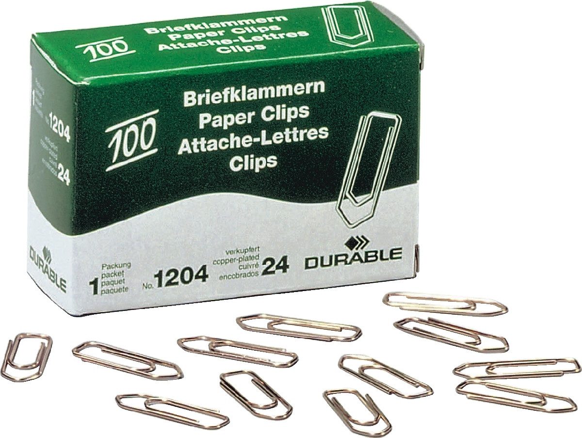 Büroklammer Briefklammern 26mm verkupfert VE=100 Stück.