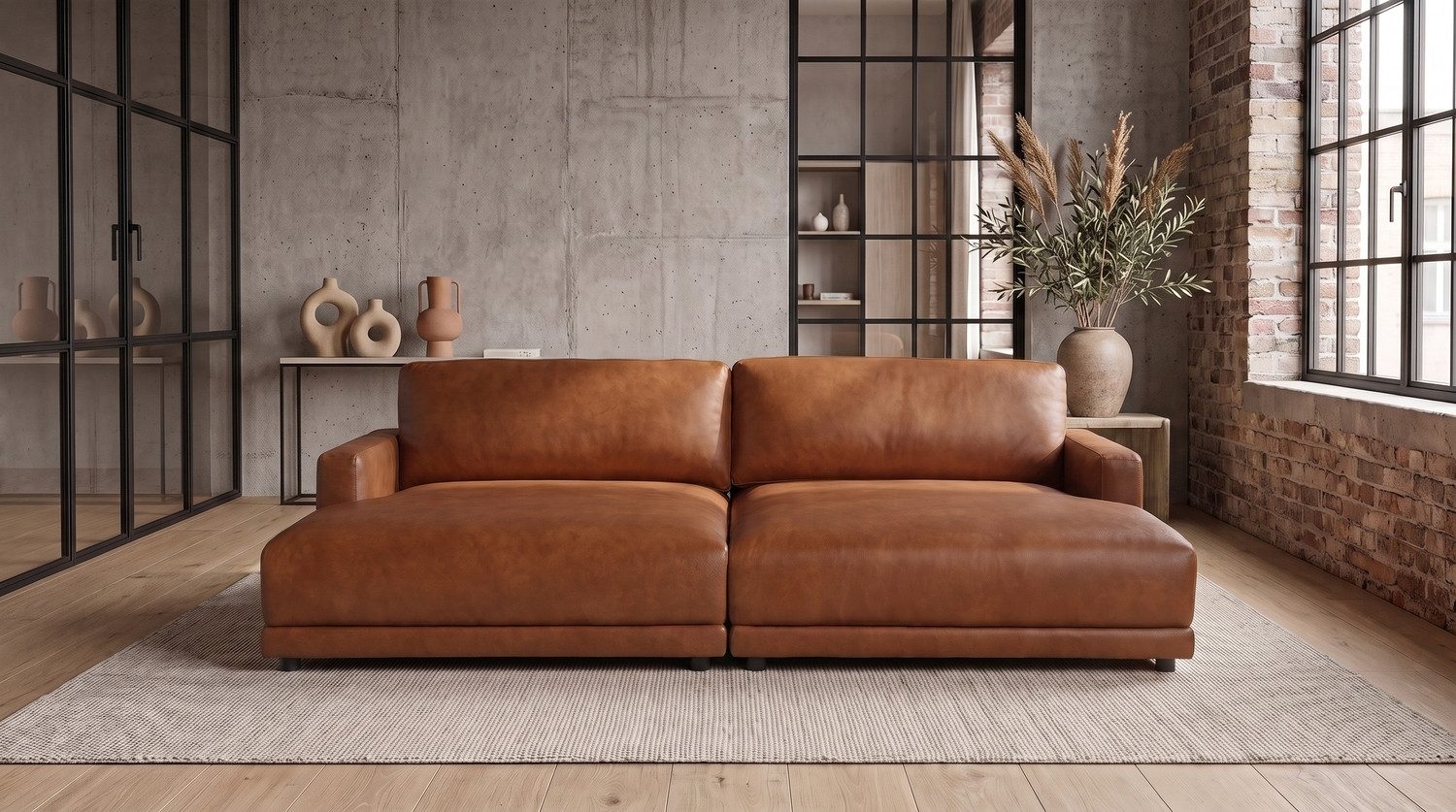 KAWOLA Big-Sofa MARLIN Bigsofa aus Lederfaserstoff, cognac, Big Sofa Lederfaserstoff cognac – Bild 2 von 5