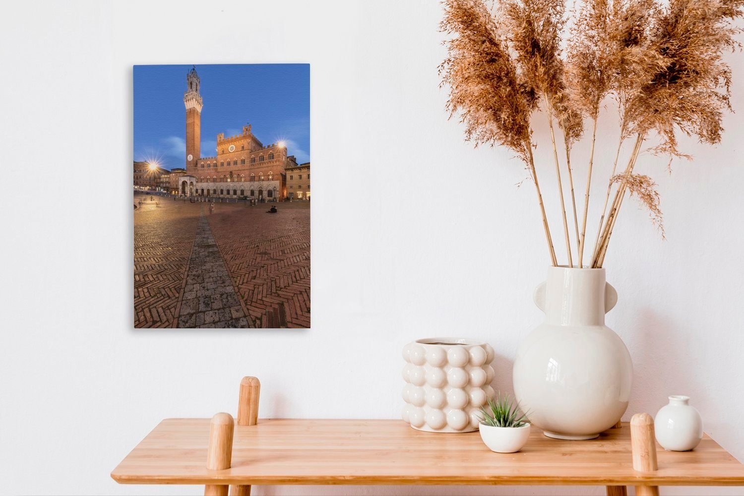 Italien, bei OneMillionCanvasses® St), Leinwandbild berühmte Siena Gemälde, Zackenaufhänger, Campo Die historische in (1 fertig und Leinwandbild cm bespannt del 20x30 inkl. Piazza