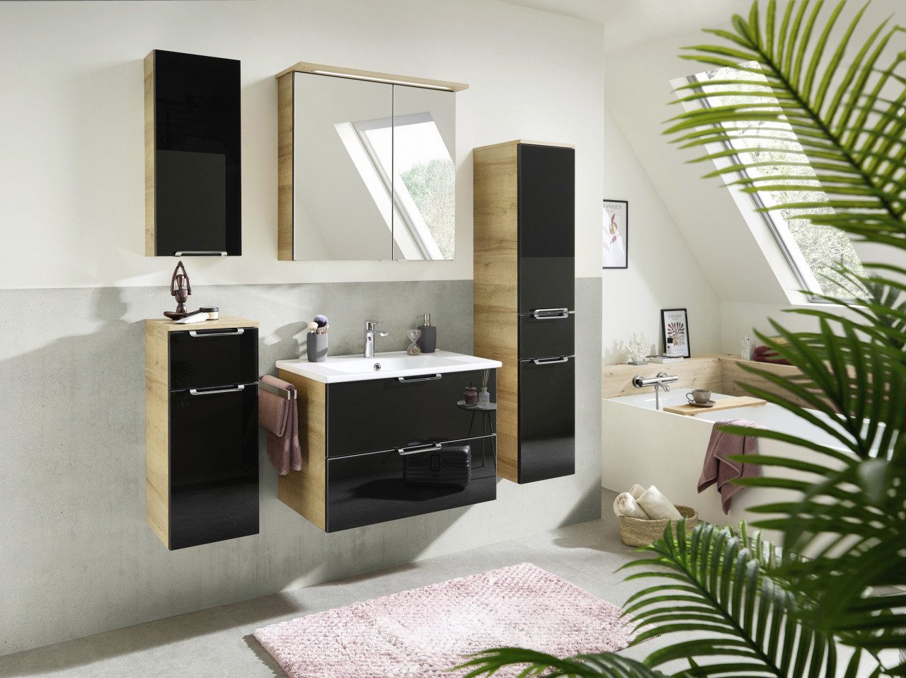 PELIPAL Hochschrank Pelipal Badschrank Münster Riviera Eiche schwarz
