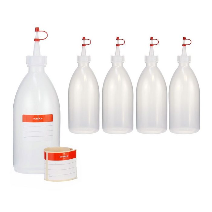 OCTOPUS Kanister 5 Plastikflaschen 500 ml aus LDPE natur G25 Tropfverschluss rotes (5 St)