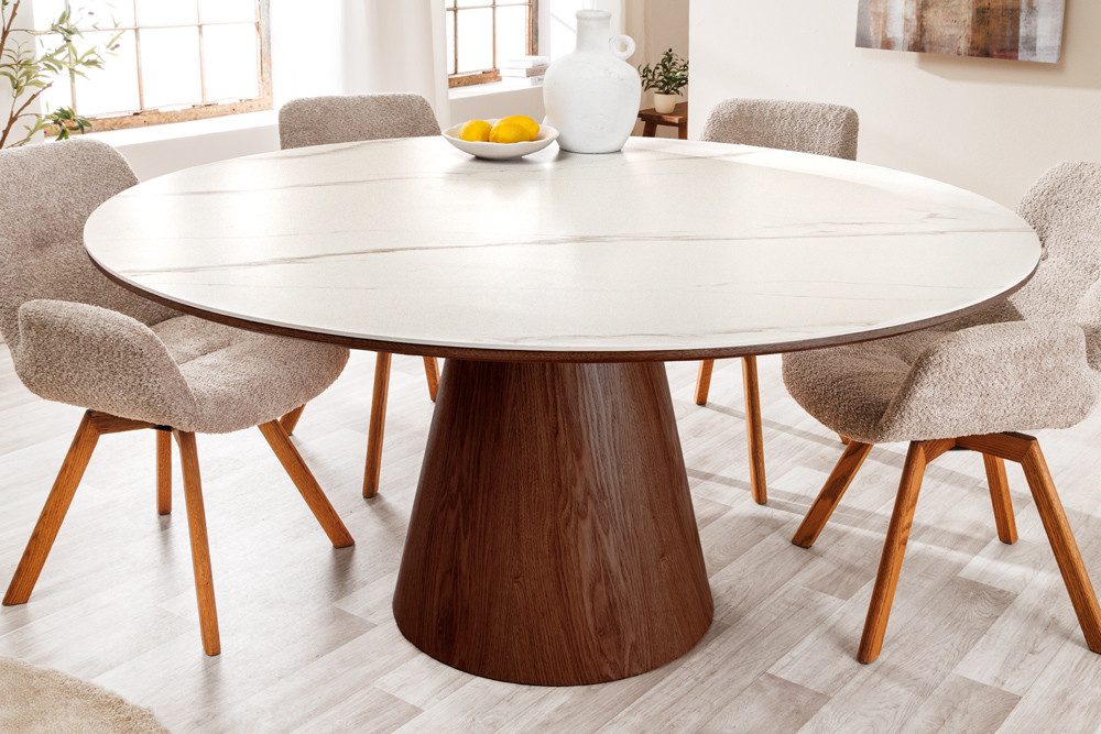 riess-ambiente Esstisch UNIQUE 120cm weiß / braun · runder Küchentisch mit Keramik-Platte (Einzelartikel, 1-St), 4 Personen · Säulenfuß · …