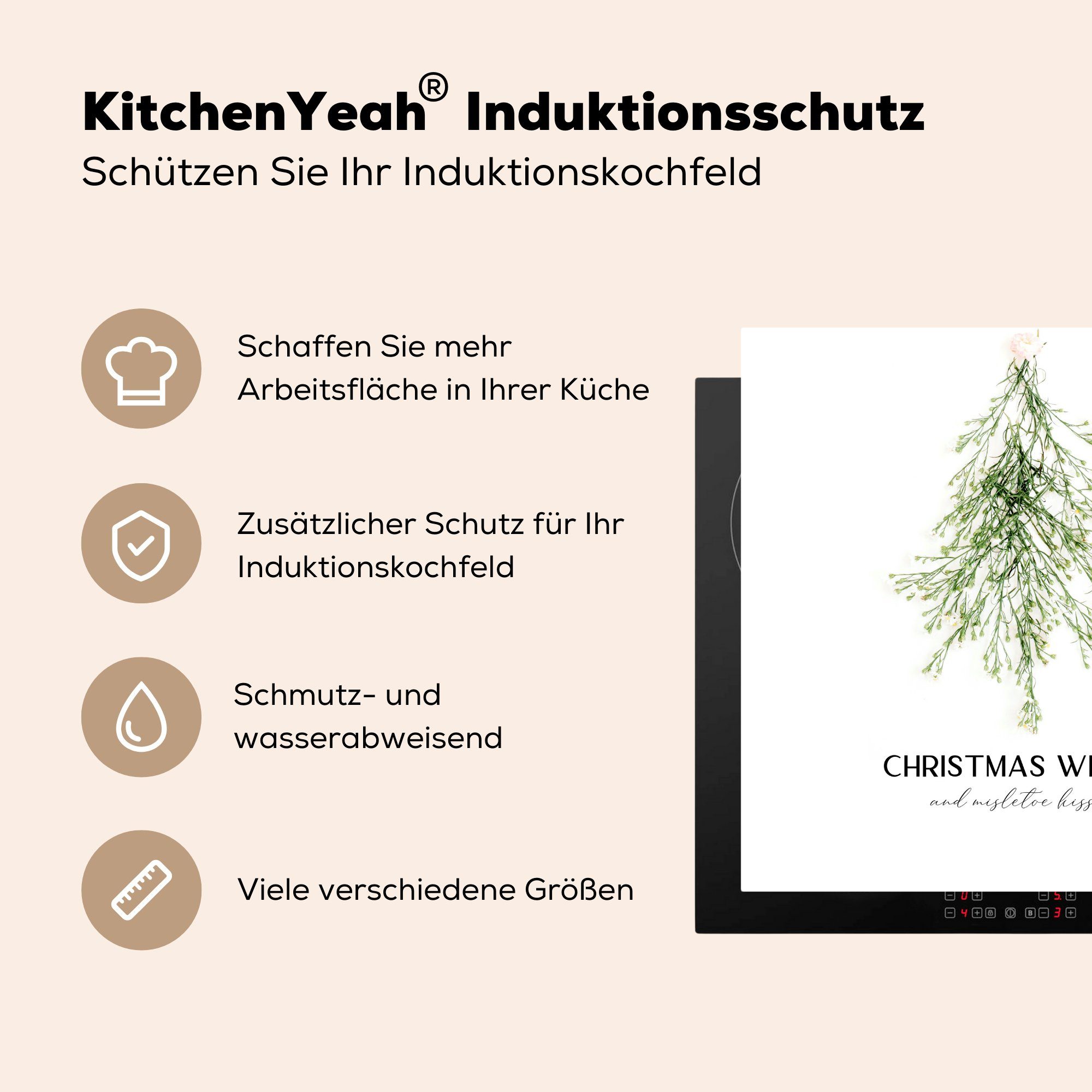 MuchoWow Herdblende-/Abdeckplatte Winter - Baum für tlg), Arbeitsplatte Vinyl, Ceranfeldabdeckung, - Mistelzweig, cm, (1 78x78 küche