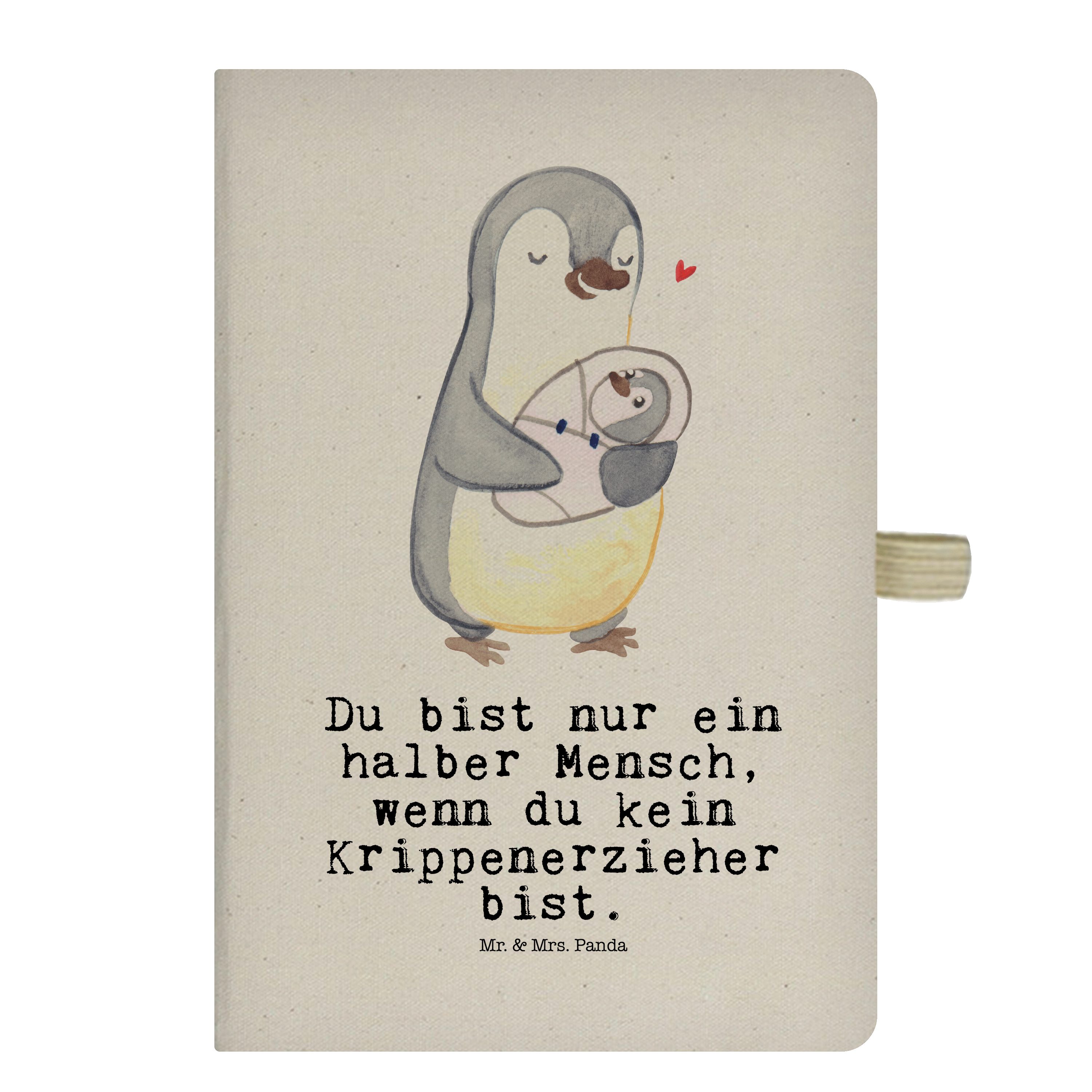 Mr. & Mrs. Panda Notizbuch Krippenerzieher mit Herz - Transparent - Geschenk, Kollege, Abschied, Mr. & Mrs. Panda