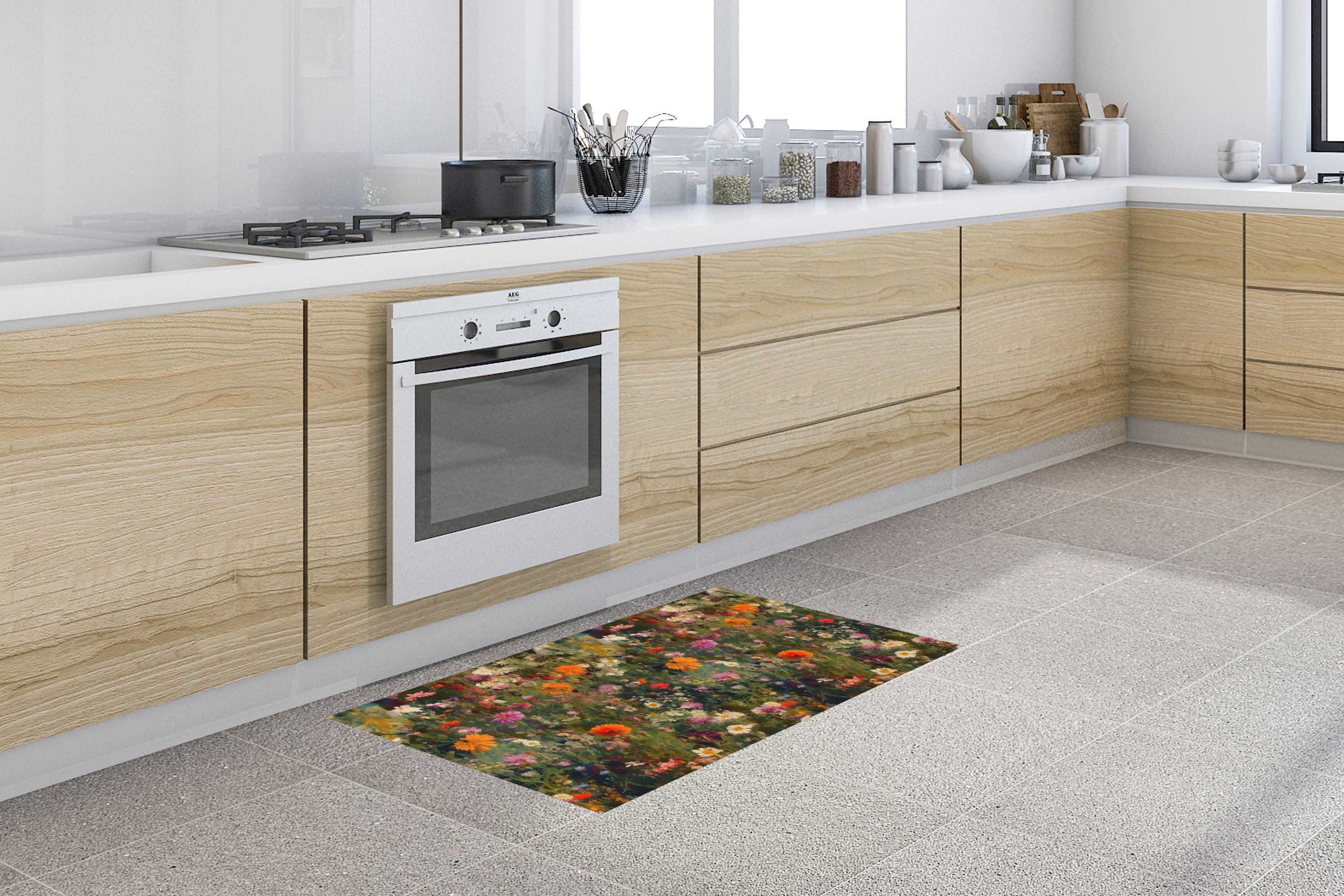 MuchoWow Küchenläufer Blumenfeld - Farben - Farbe, aus Kunststoff, Küchente günstig online kaufen