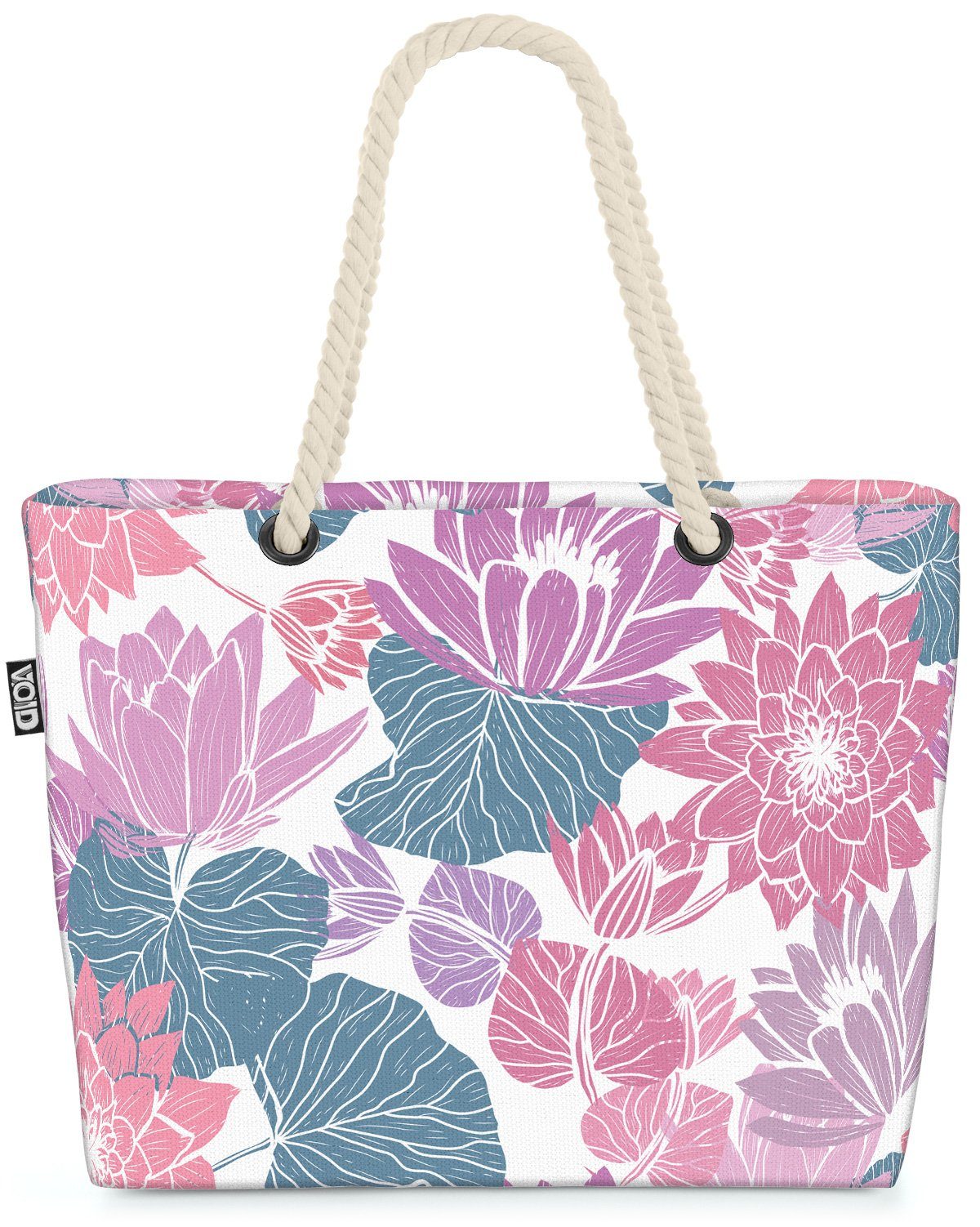 VOID Strandtasche (1-tlg), Seerosen Teich Malerei Blumen Muster Seerosen Teich Malerei Blumen Mu