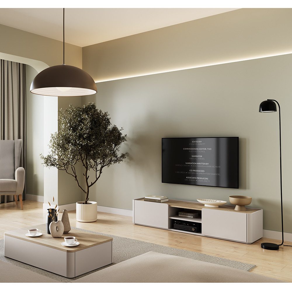 Lomadox Wohnzimmer-Set ELOY-141, (Mega-Spar-Set, 2-St., Couchtisch Lowboard), Kaschmir Beige Eiche Dekor grifflos modern Softclose