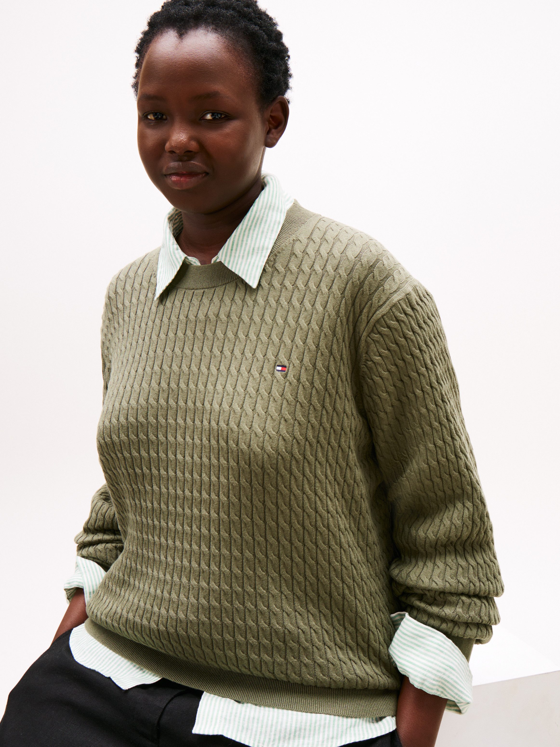 Tommy Hilfiger Curve Strickpullover CRV CO CABLE FINE GG C-NK LS SWT in gro günstig online kaufen