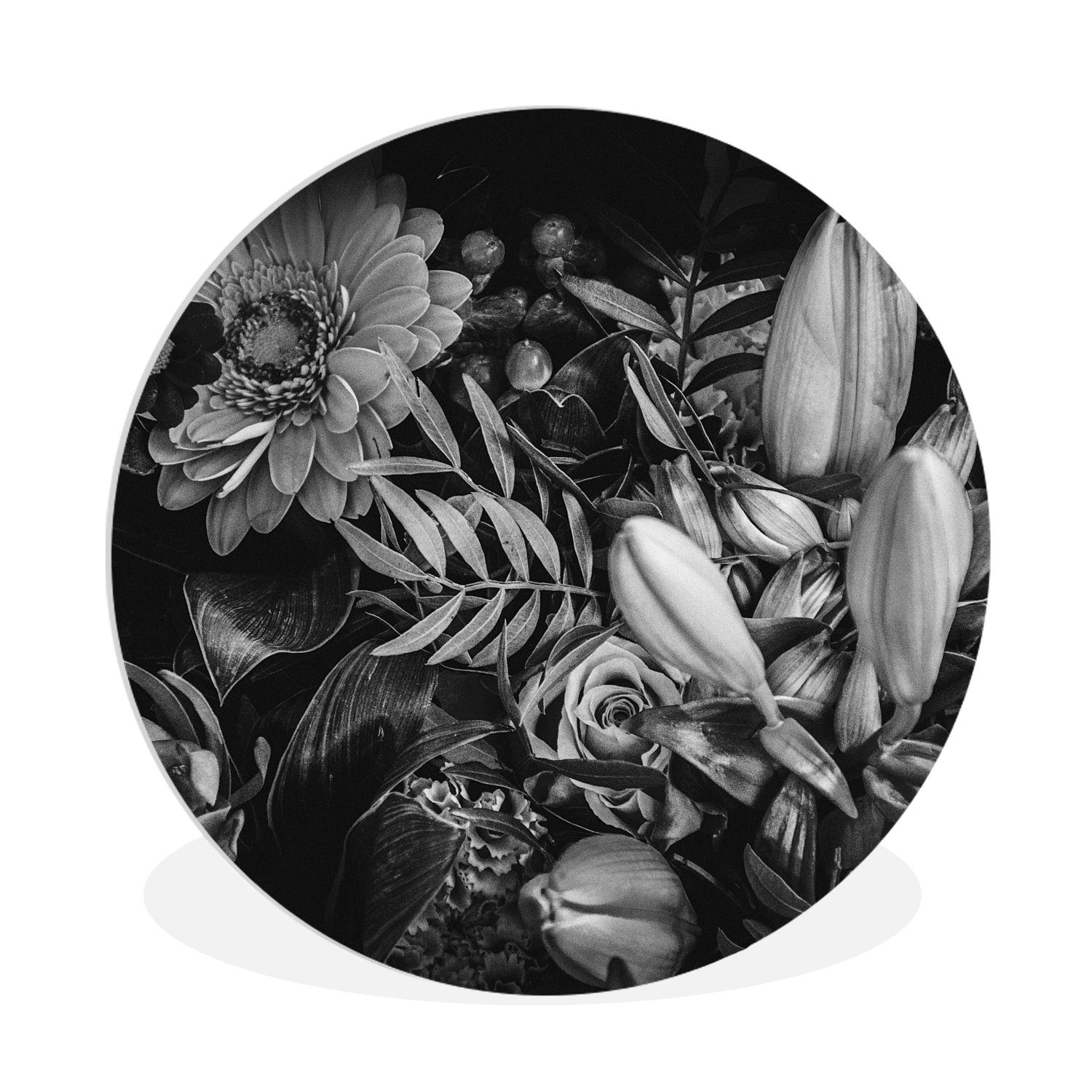 MuchoWow Gemälde Blumenstrauß - Stilleben - Blumen - Pflanzen - Rot, (1 St), Kreis Wanddekoration Forex, Rundes Wandbild, Wohnzimmer, 30x30 cm