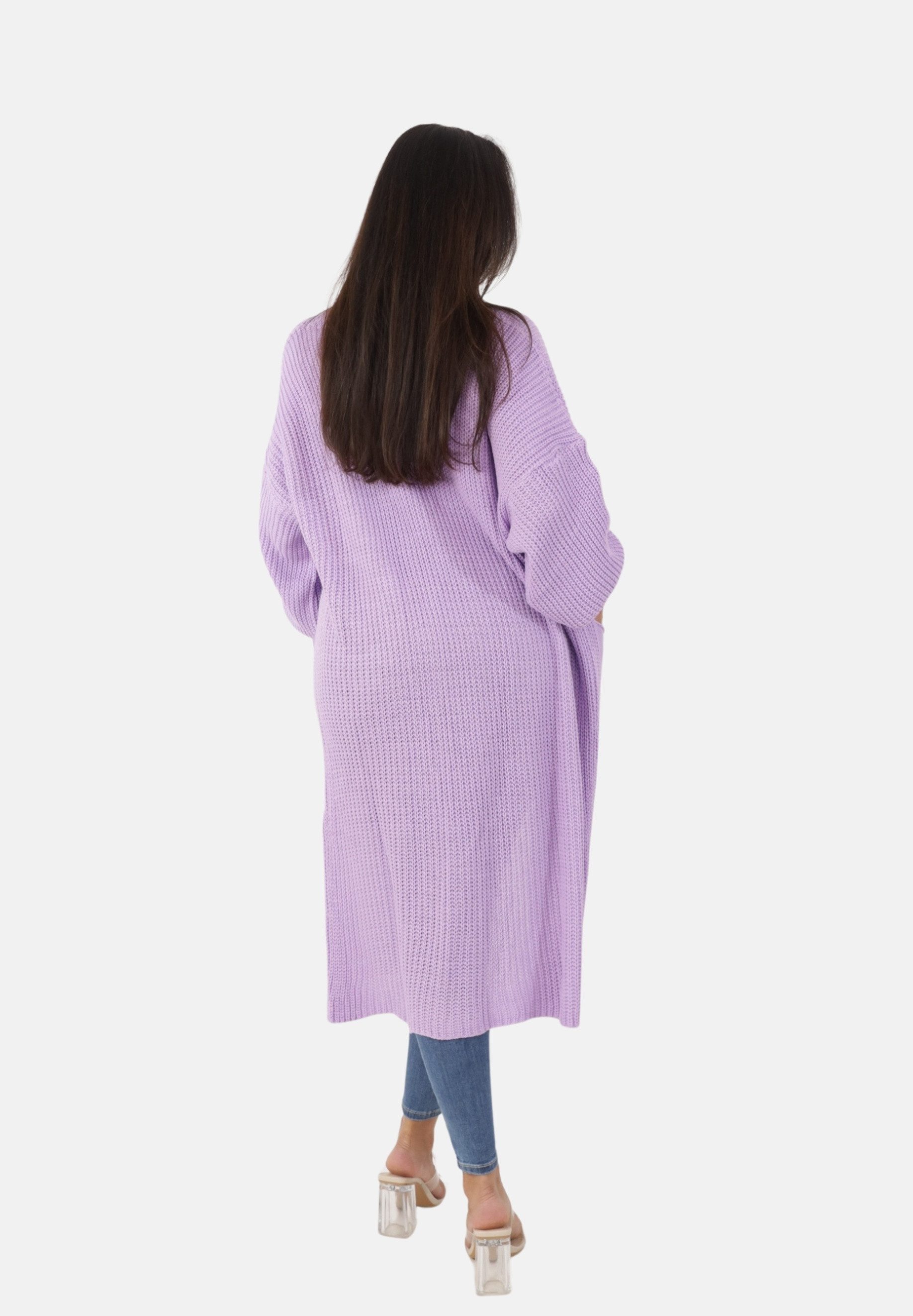 Elara Cardigan – Damen Longcardigan in Grobstrick mit Ballonärmeln und Taschen