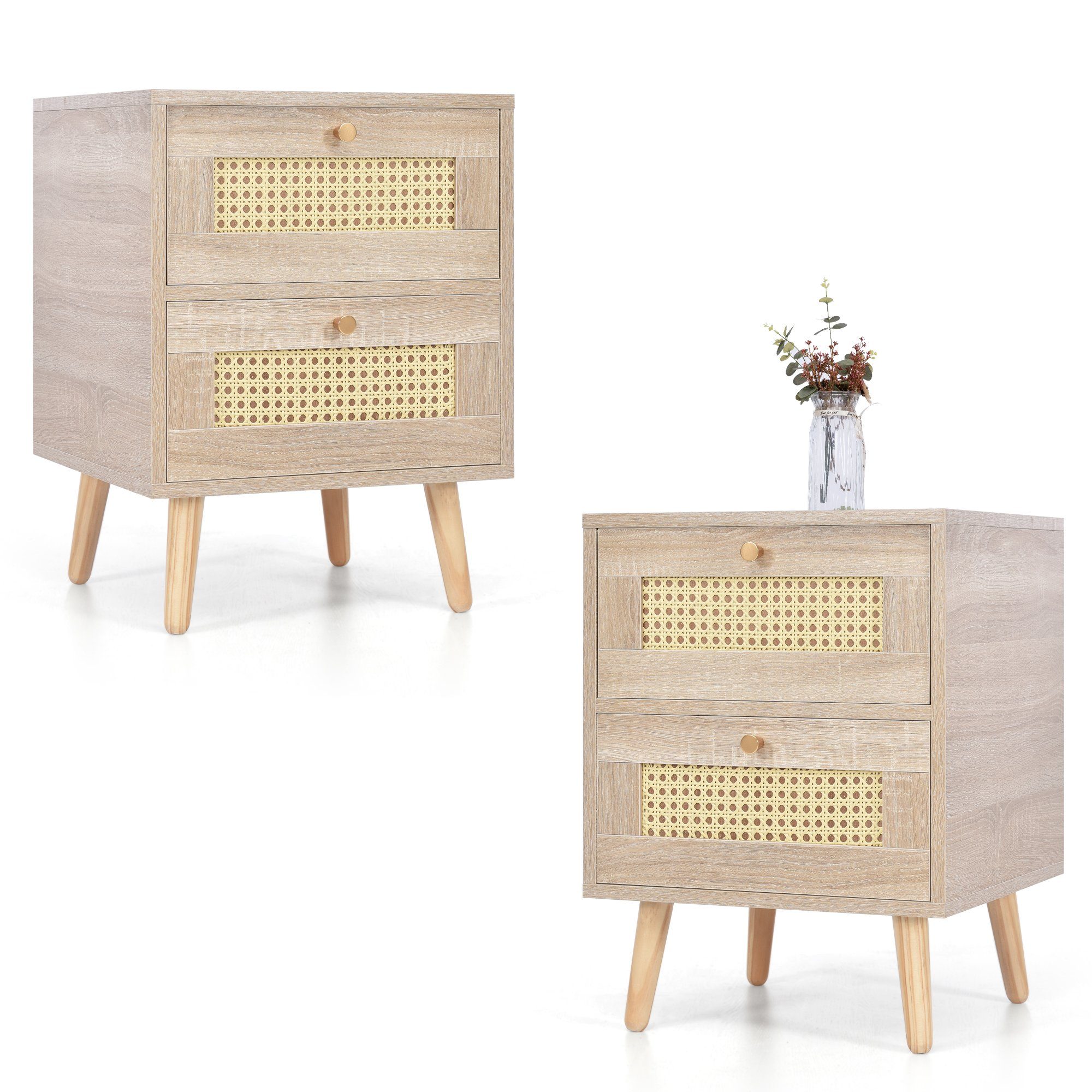 Nachttisch (2-St), Nachtschrank Nachtkommode Beistelltisch mit 2 Schubladen für Boxspringbett, 40 x 40 x 55 cm