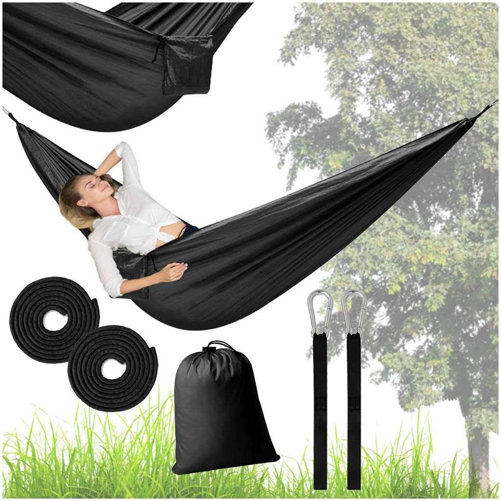 Ikonka Hängematte Robuste Camping-Hängematte mit Tasche, Seilen und Schnapphaken. (Outdoor Hängematte Komplettset für Camping und Reisen., Camping-Hängematte mit Aufbewahrungstasche, Seilen und Schnapphaken), Leichte, kompakte Hängematte mit Tasche stabilem Befestigung