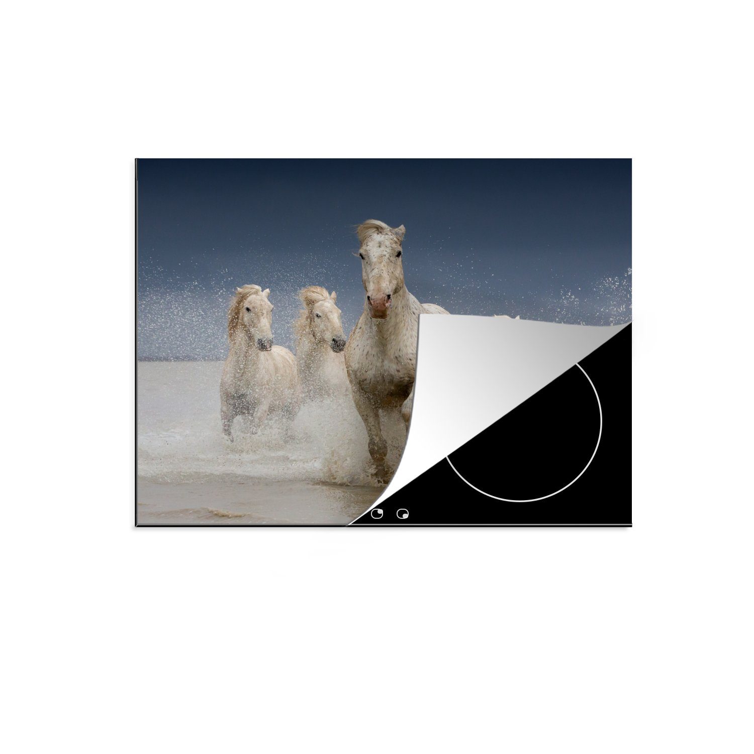 MuchoWow Herdblende-/Abdeckplatte Pferde - Wasser - Frankreich, Vinyl, (1 tlg), 60x52 cm, Mobile Arbeitsfläche nutzbar, Ceranfeldabdeckung