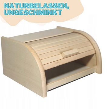 nm_trade Brotkasten Roll-Brotkasten aus Holz Buchen-Holz 40x29x18 cm Natur Weiß, Deckel mit Griff, Rollbarer Deckel