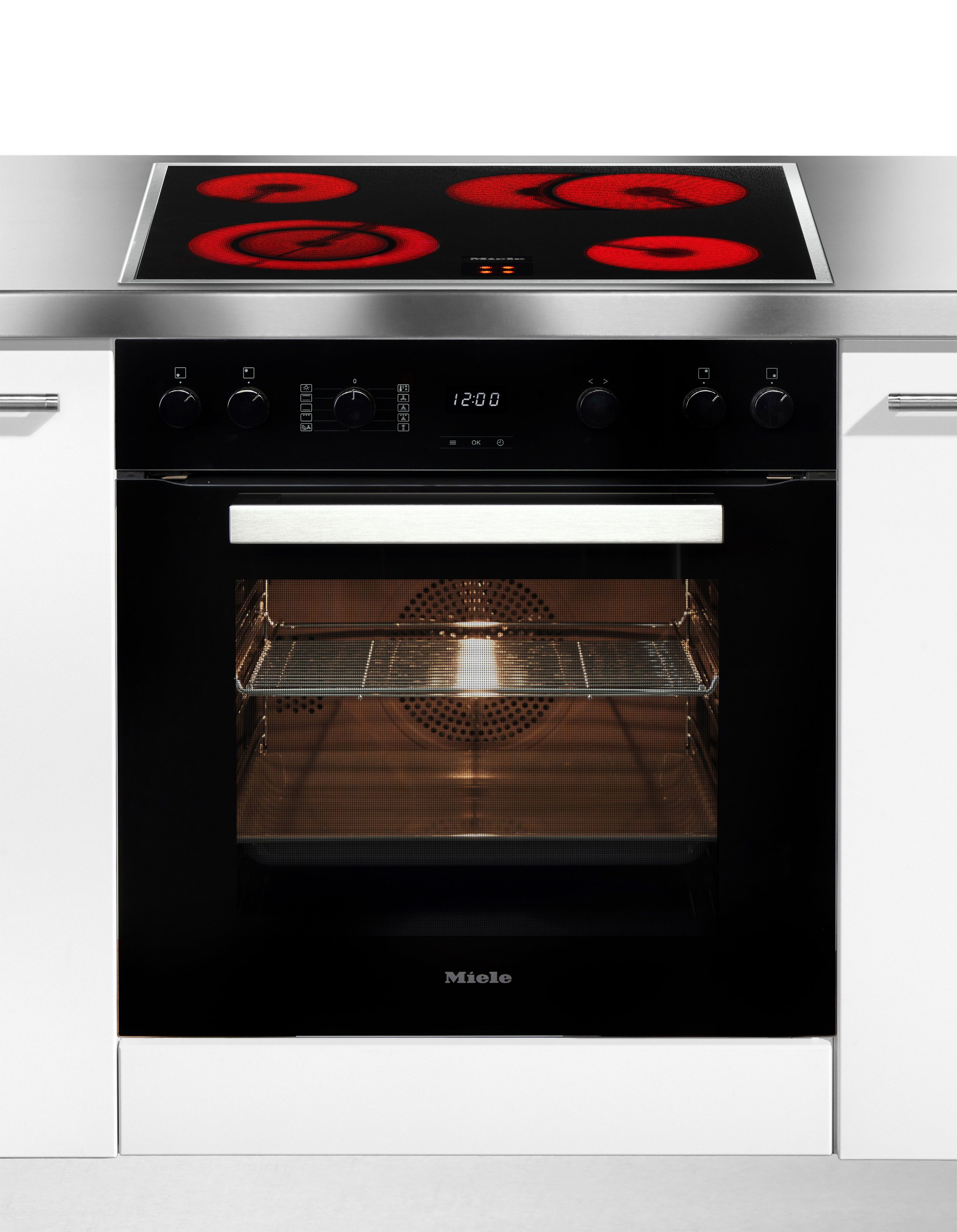 Miele Elektro-Herd-Set H2459 E D OBSW + KM 6003 LPT, mit Teleskopauszug nachrüstbar, Herd-Set - Herd mit 2 FlexiClip-Auszügen sowie Elektrokochfeld