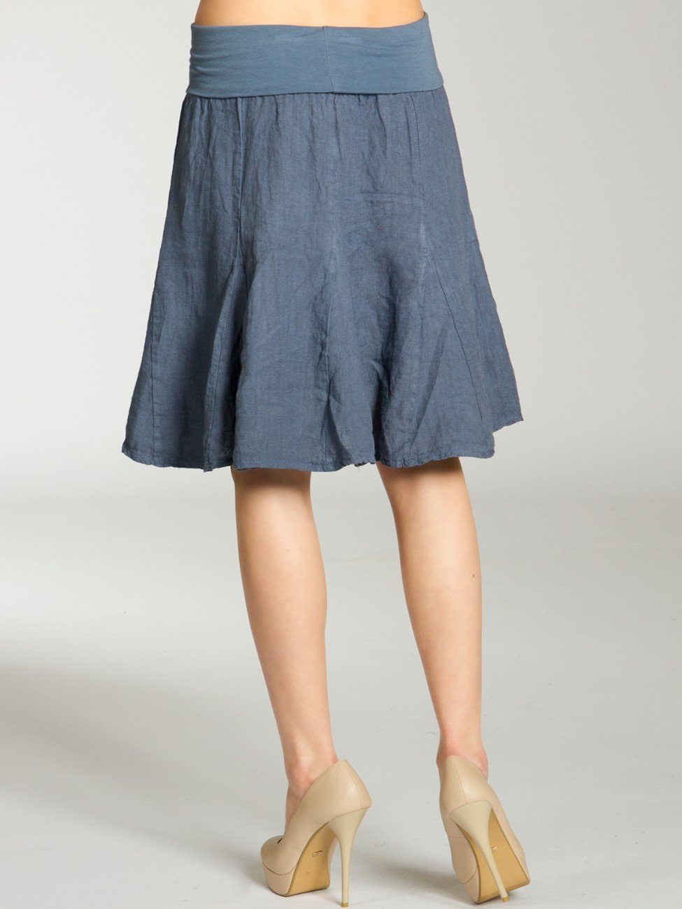 Caspar Faltenrock RO014 Damen Midi Leinenrock knielang mit figurfreundlichem Stretch Bund - Made in Italy