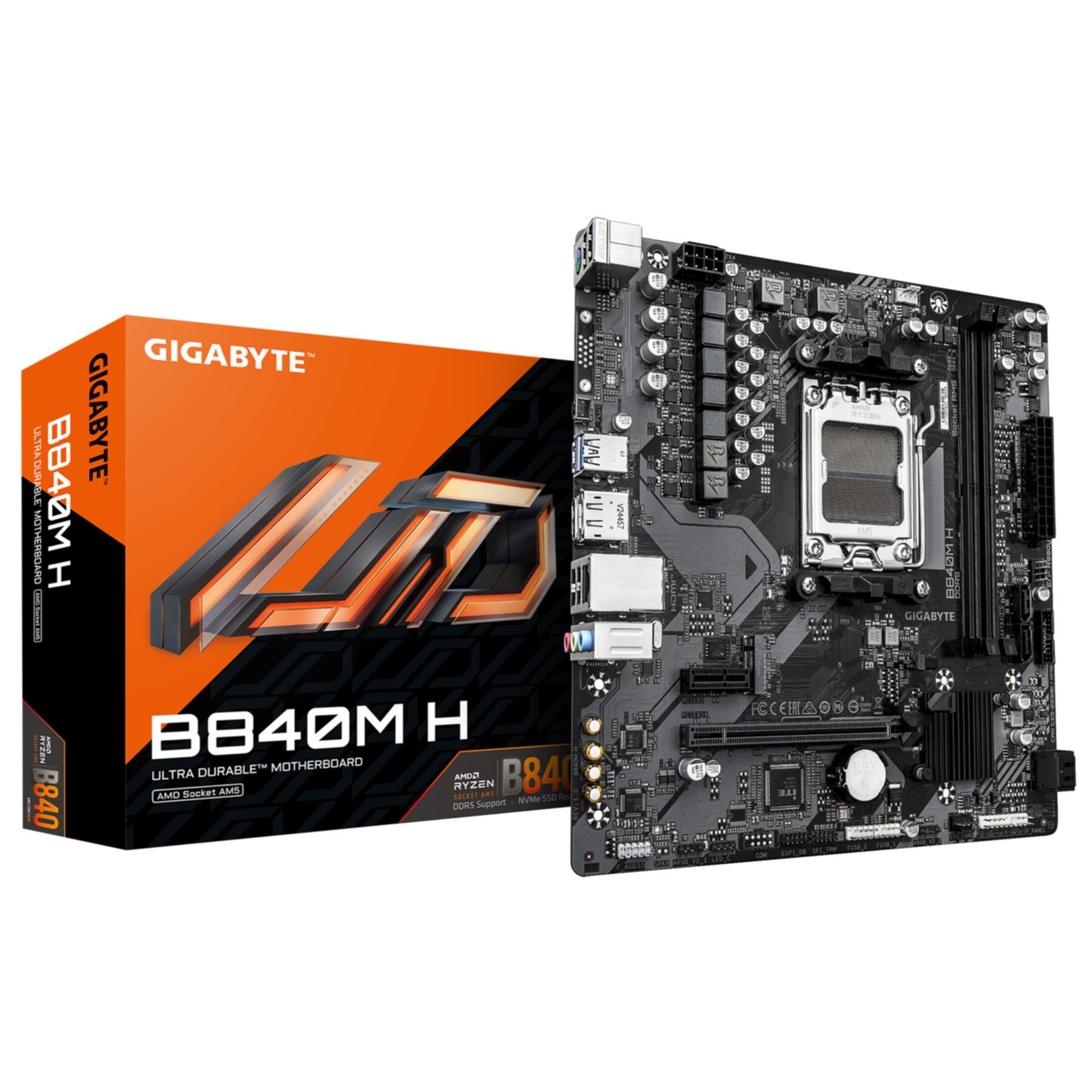 Gigabyte B840M H Mainboard - AMD Ryzen 9000 CPUs, 5+2+2 Phasen VRM, bis zu 7200 Mainboard