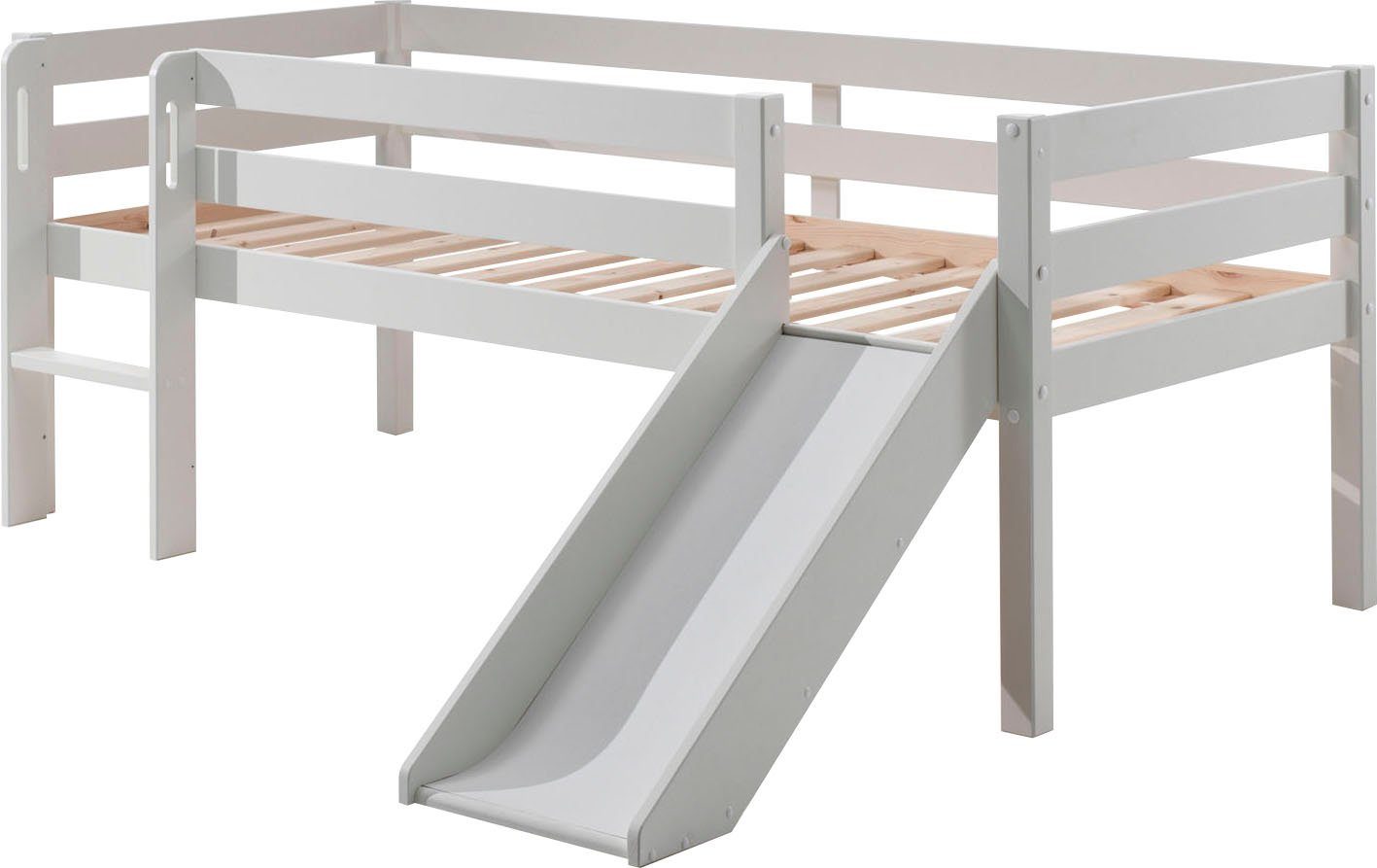 Vipack Spielbett Pino, Kiefer massiv, Liegefläche 90/200, Made in Europe (inkl. Leiter, Absturzschutz, 2 Farben zur Auswahl), inkl. Rolllattenrost, wahlweise mit oder ohne Rutsche