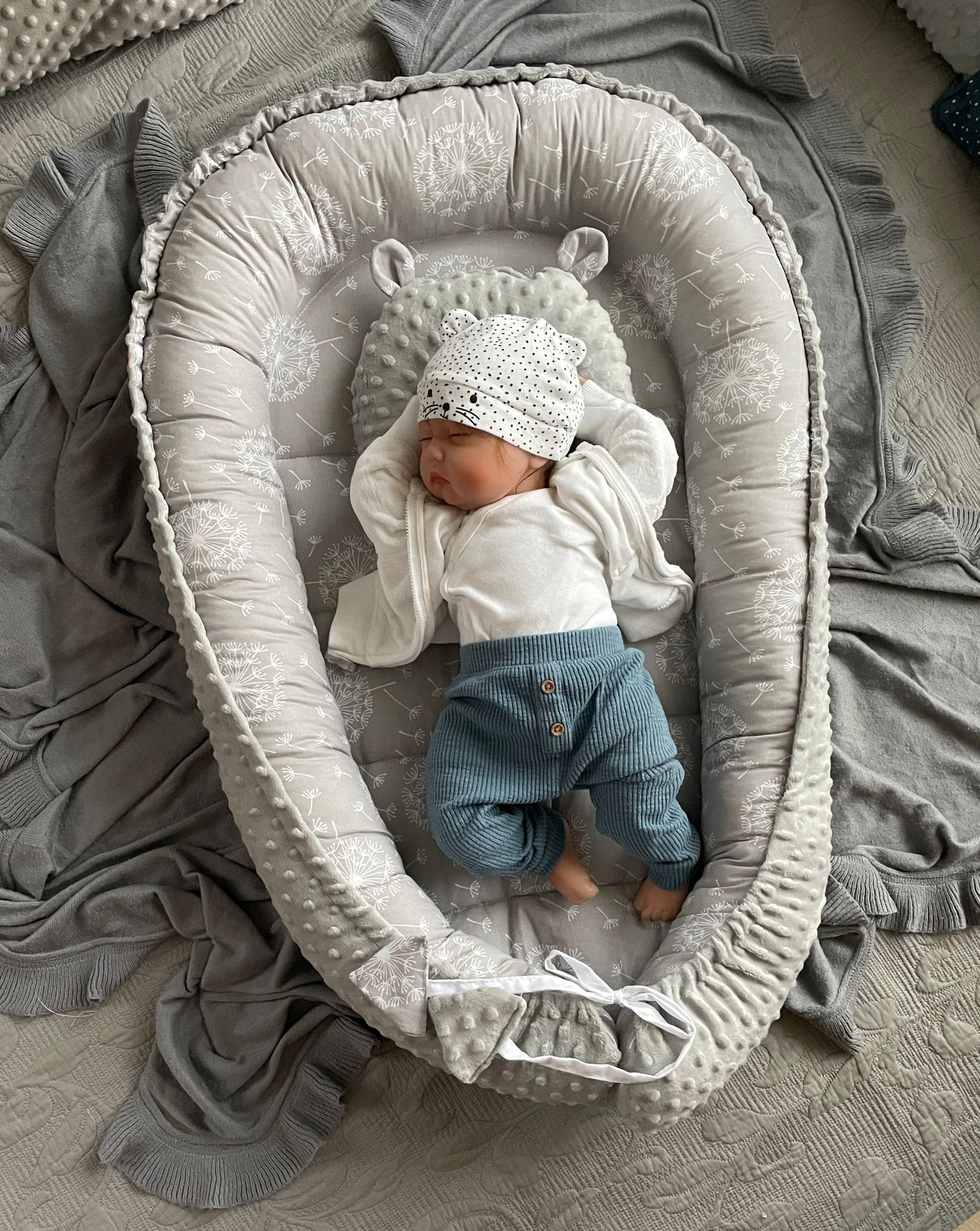 Bettnestchen MINKY/ Baumwolle BABYNEST Babykokon Geschenk Babyaustattung SET