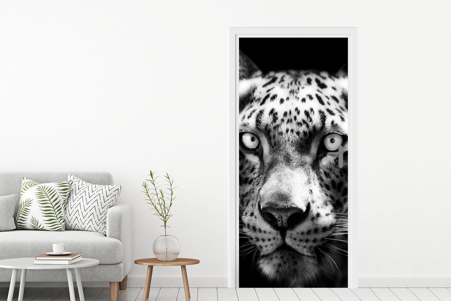 St), 75x205 weiß, Tür, MuchoWow cm (1 für und bedruckt, schwarz Matt, Türtapete Fototapete Panther Tierprofil in Türaufkleber, Persischer
