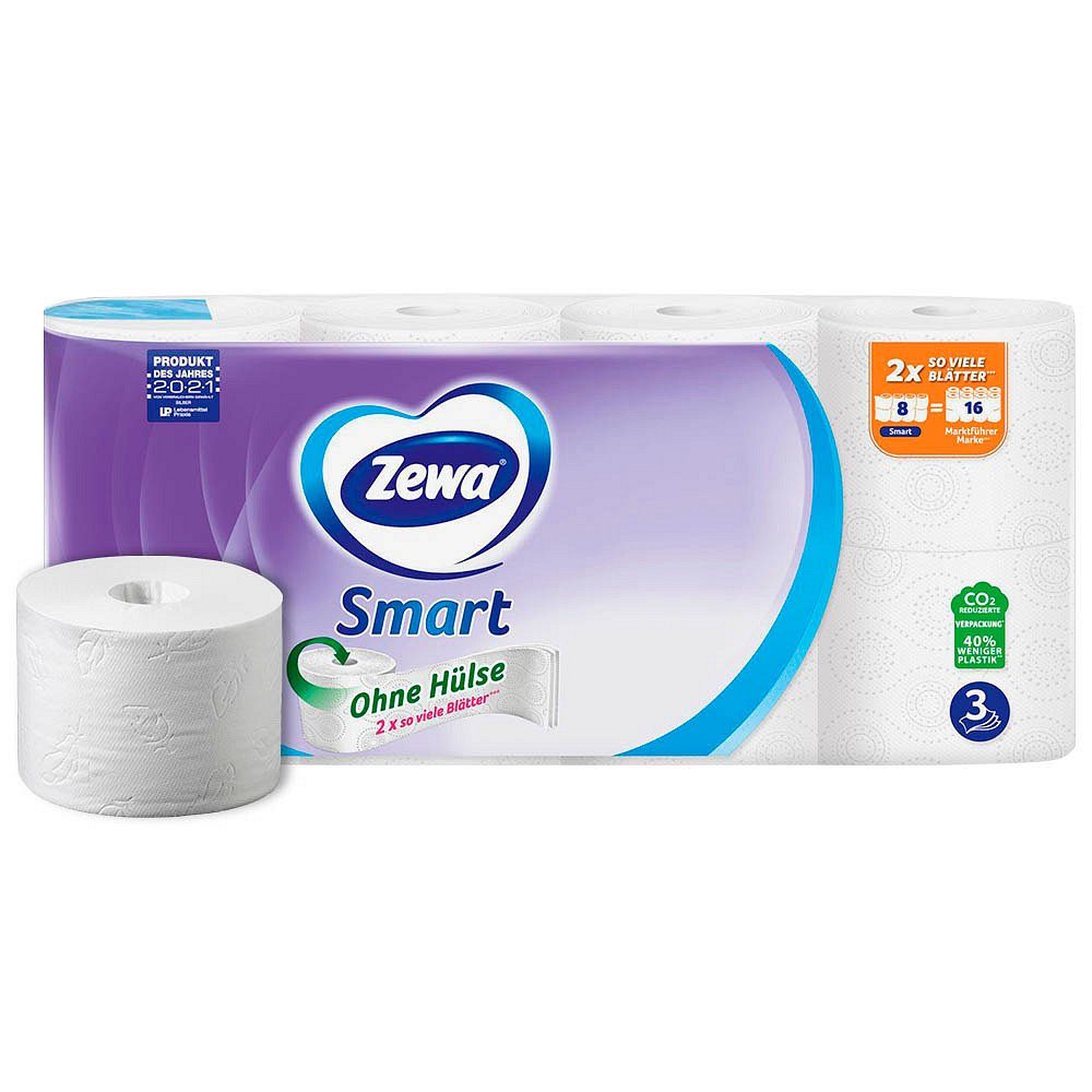 3-lagig Toilettenpapier Zewa Rollen Druckerpapier ZEWA Smart 8