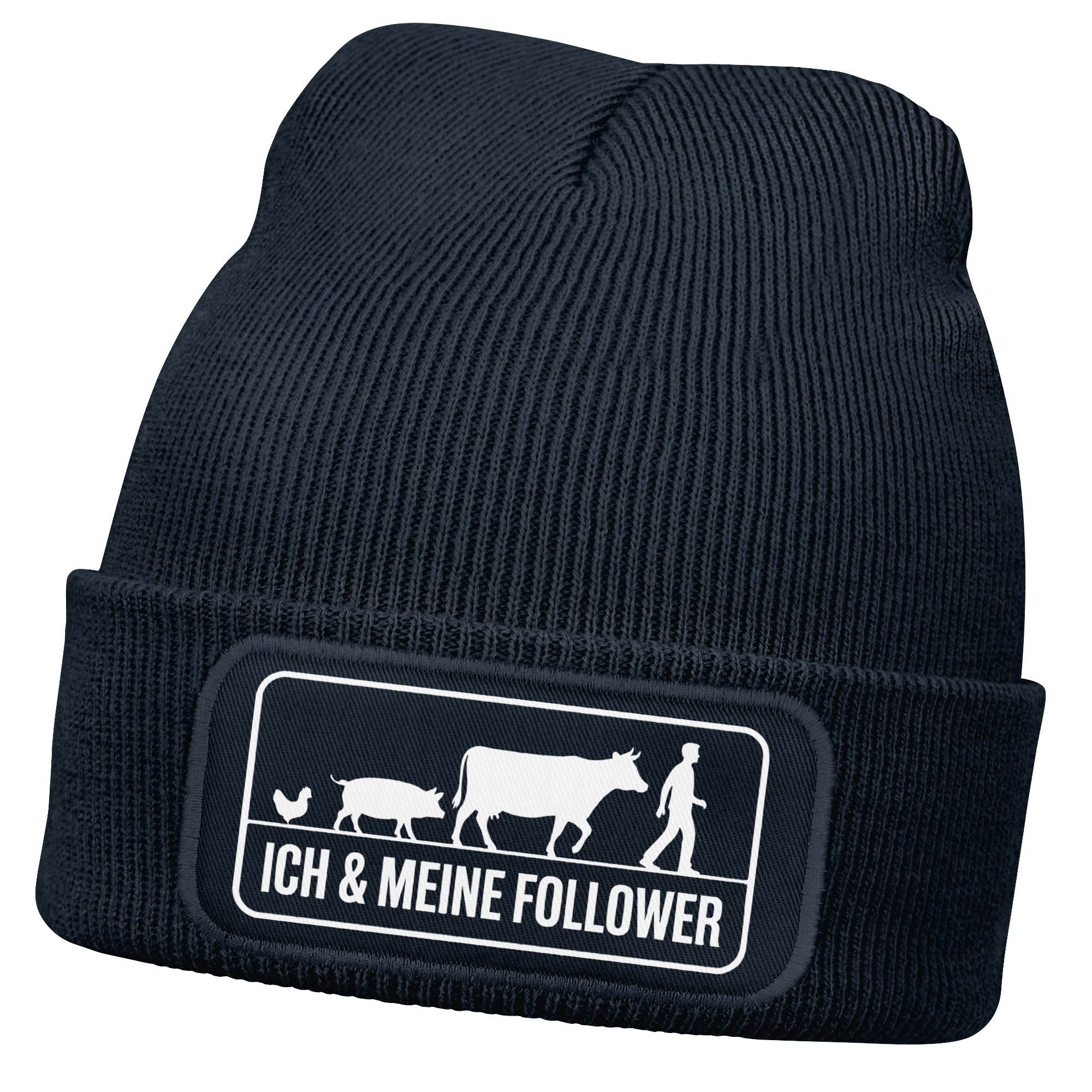 Strickmütze Damen Beanie Strickmütze mit Spruch Ich und meine Follower Aufdruck