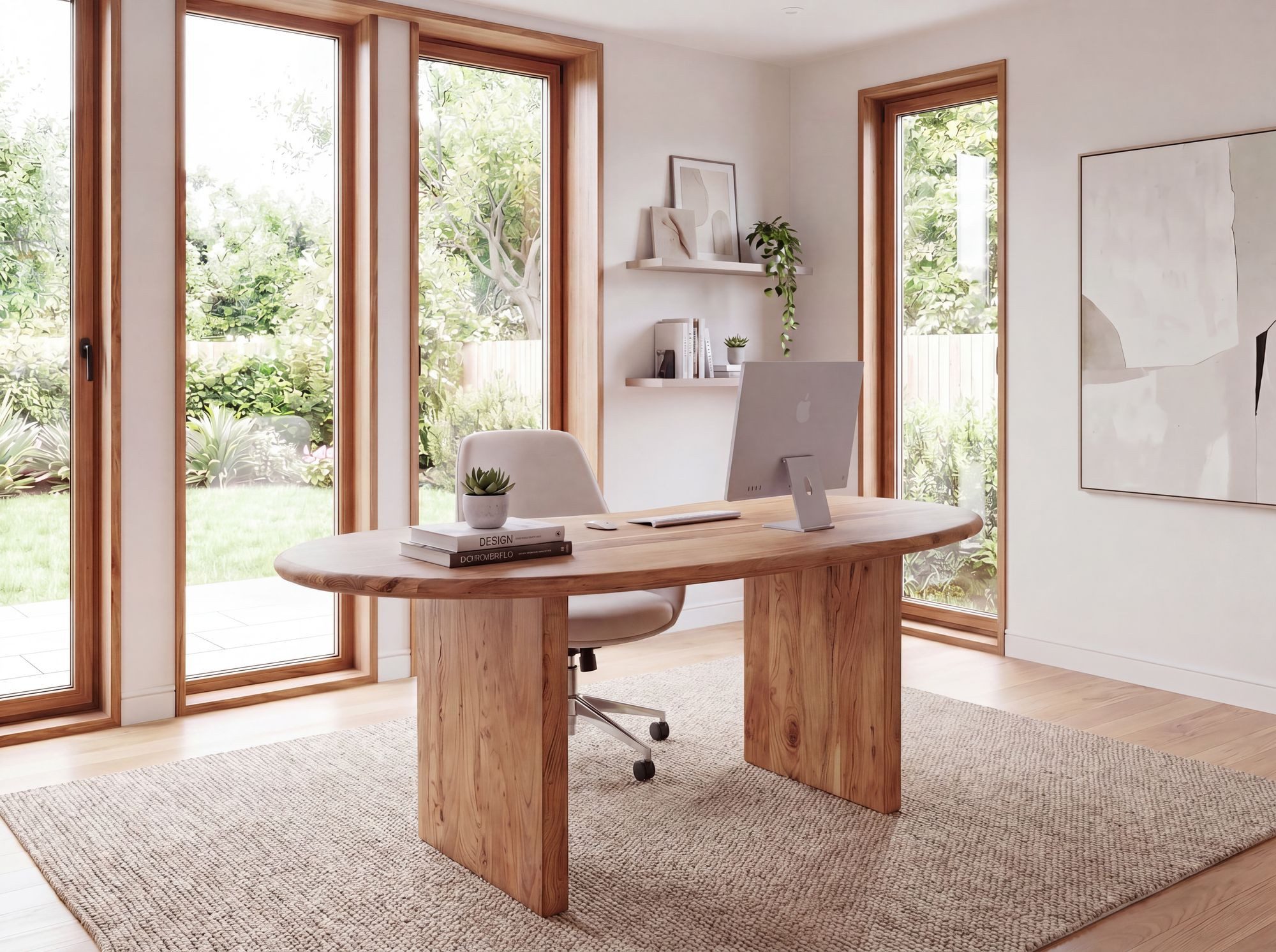 Wohnling Schreibtisch WL7.840 Schreibtisch 180 cm Massivholz Bürotisch Nierenform Groß (180x90x76 cm Akazie Massivholz, Holztisch Retro), Computertisch Home Office, Bürotisch Nierenform