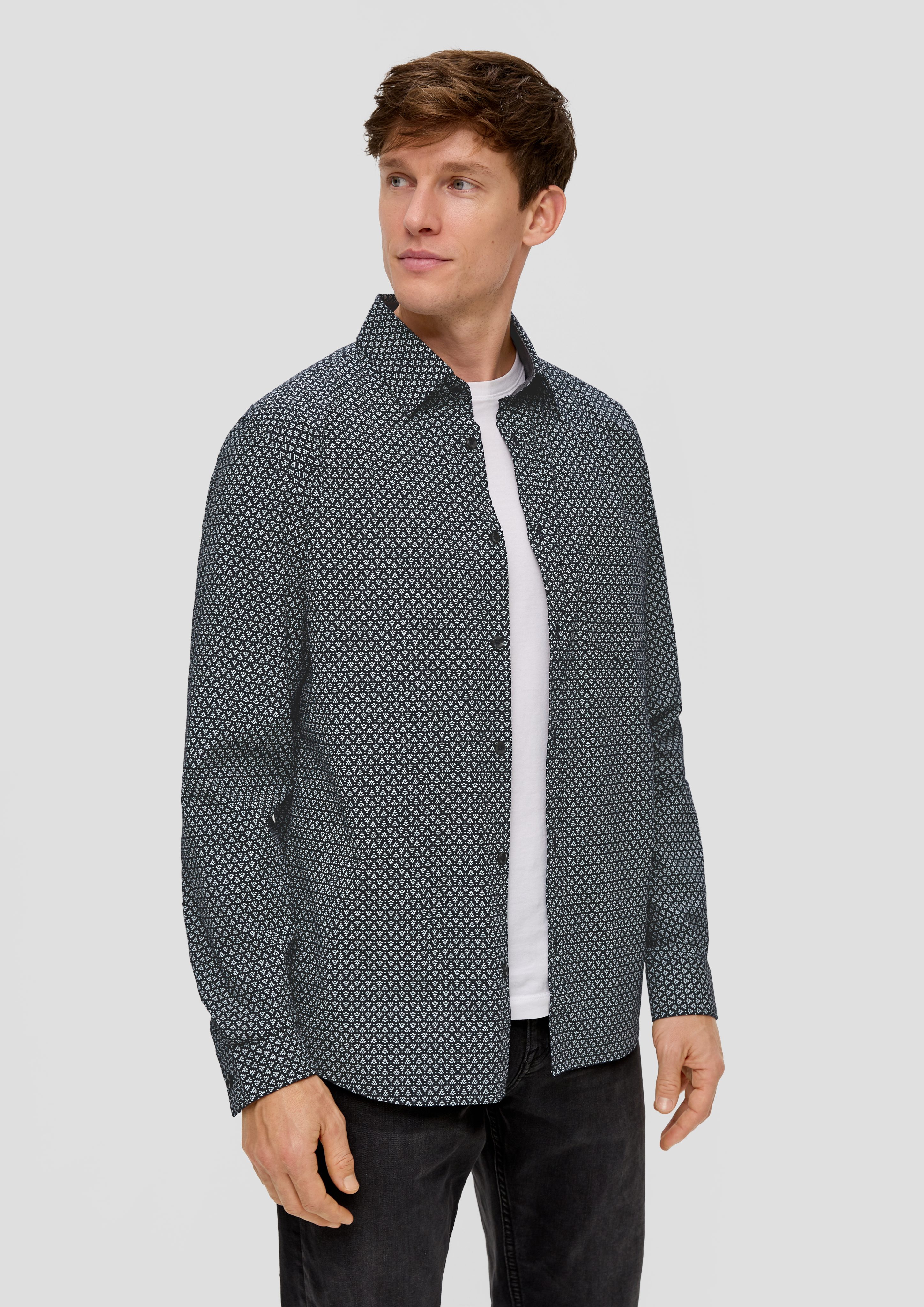 s.Oliver Langarmhemd Slim: Hemd aus Baumwollstretch navy | Hemden
