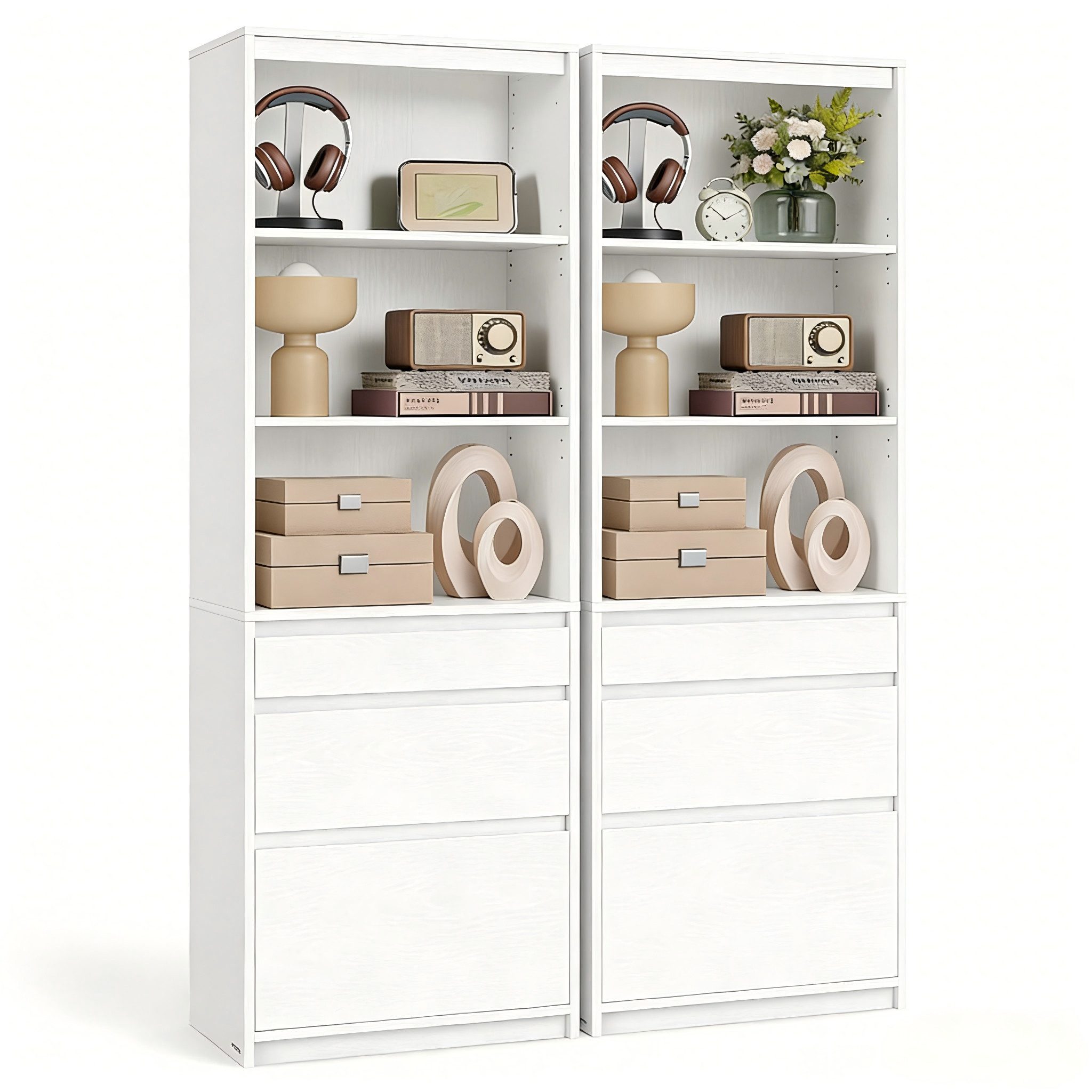 VASAGLE Bücherregal Standregal, Hochschrank, 3 Schubladen, verstellbare Ablagen