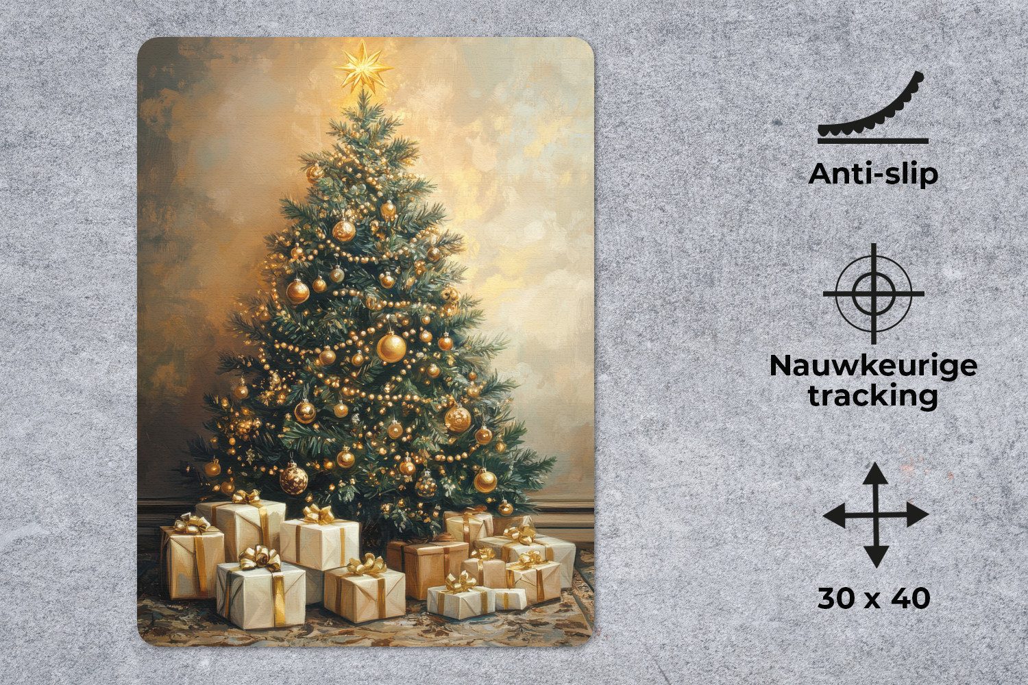 MuchoWow Mauspad Weihnachtsbaum - Geschenke - Gold (1-St), Büro für Tastatur und Maus, Mousepad Gaming, Desk Mat, 30x40 cm