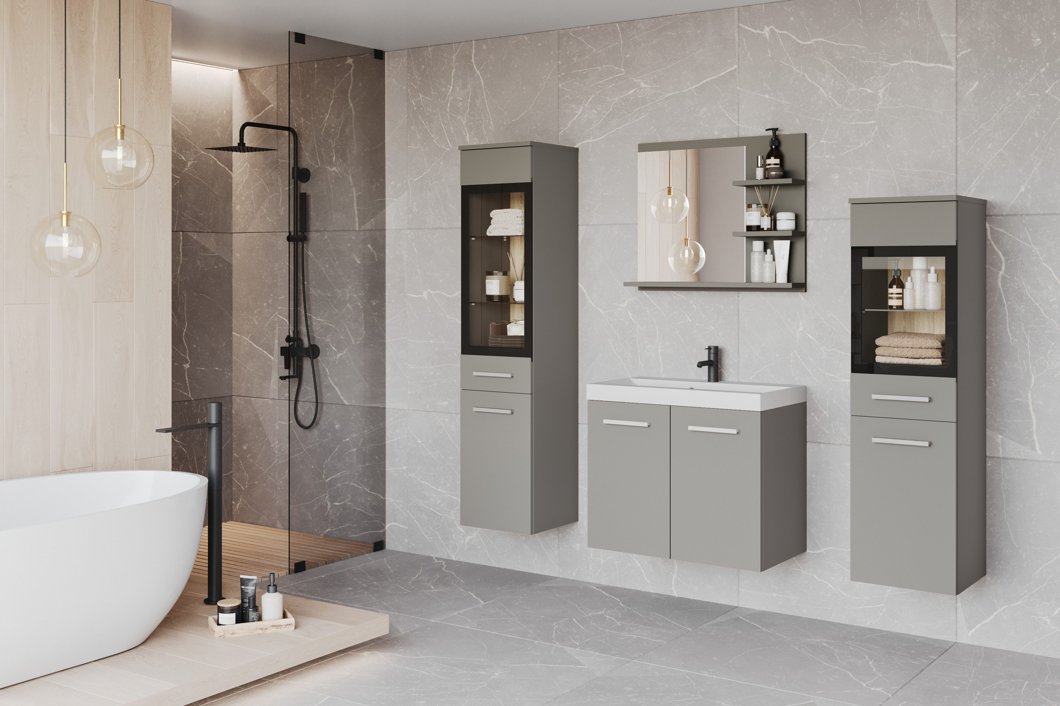 welltime Badmöbel-Set MADRIT, (Komplett-Set, 5-St., mit Waschbecken), Wasch günstig online kaufen