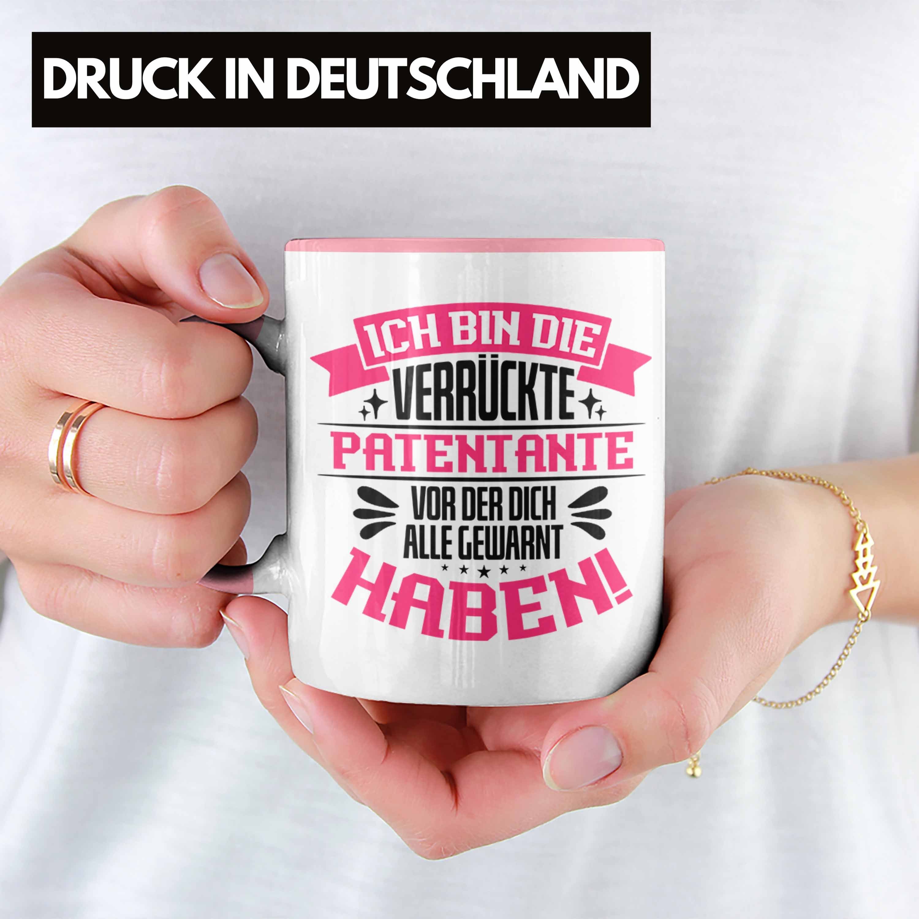 Trendation Lustige Tasse Tasse mit Kaffeet Verrückte Patentante Geschenkidee Rosa für Spruch