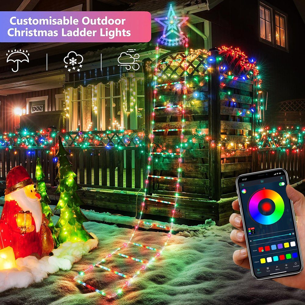 Sunicol LED-Lichterkette 1.5/3m mit Weihnachtsbeleuchtung, Innen Lichterkette Weihnachtsmann, RGB Leiter Timer, USB, LED Garten Deko, Party Außen Hängend