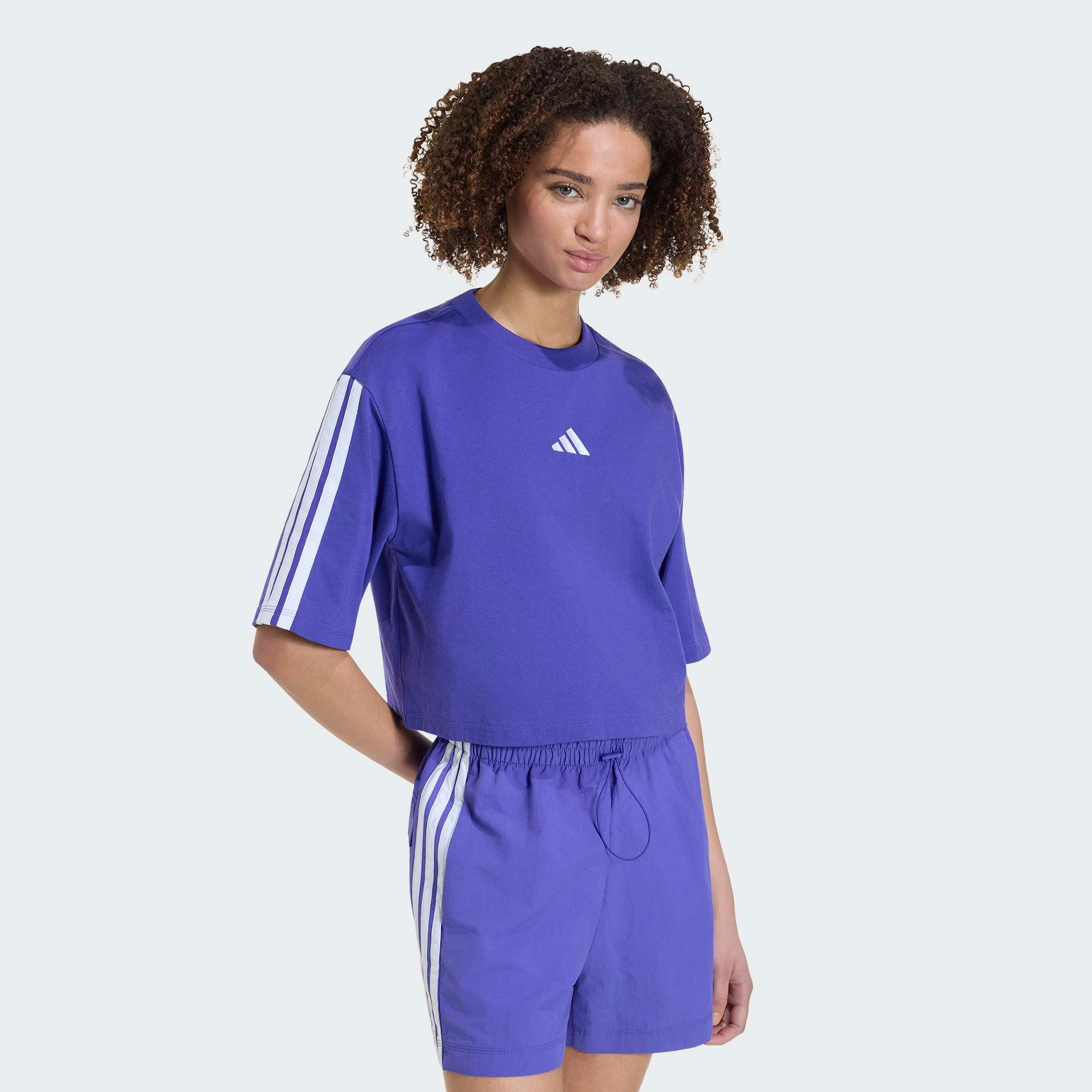 adidas Sportswear T-Shirt ESSENTIALS 3-STREIFEN COTTON LOOSE mit Rundhalsausschnitt, bauchfreie Schnittform, ohne Verschluss