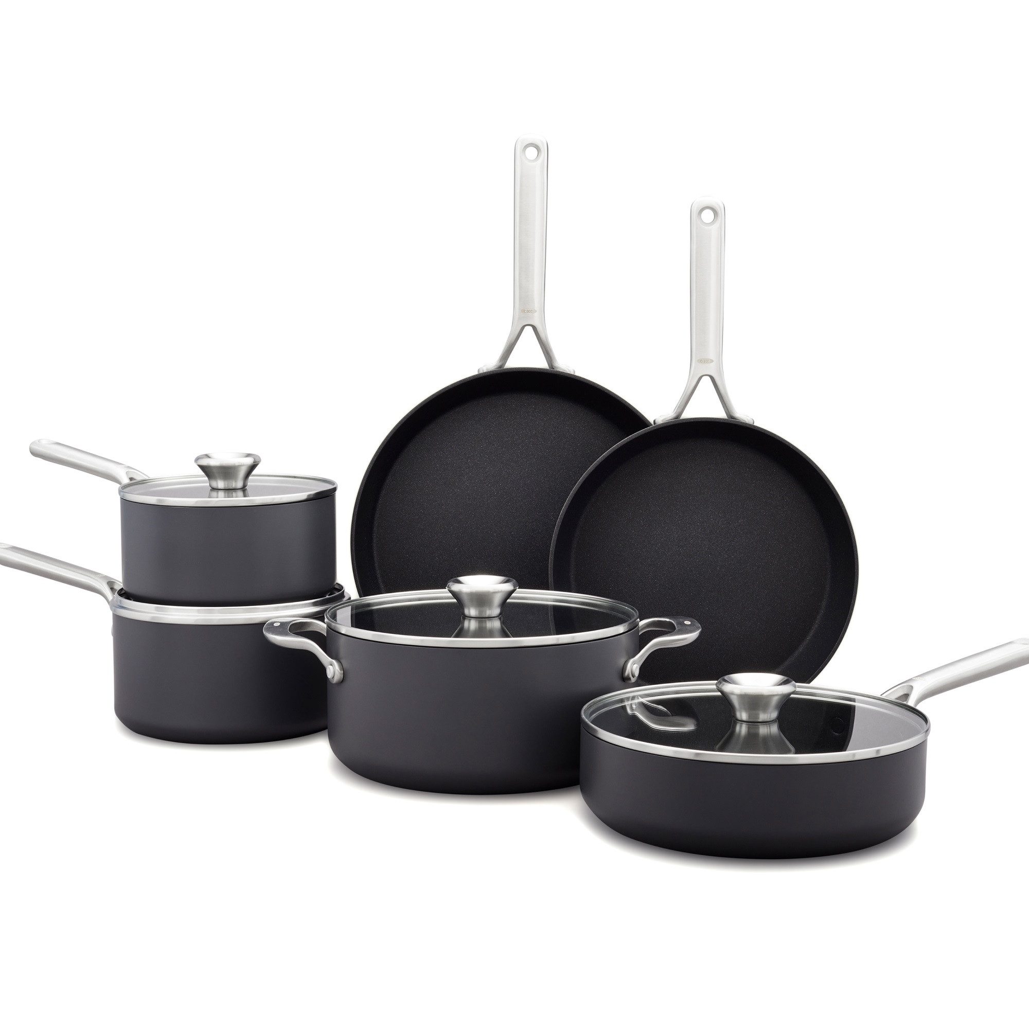 OXO Good Grips Topf-Set Ceramic Professional Antihaft 10-teiliges Kochgeschirr-Set, Keramik, Edelstahl (Set, 10-tlg), gleichmäßige Hitze, leichtes Lösen, induktionsgeeignet