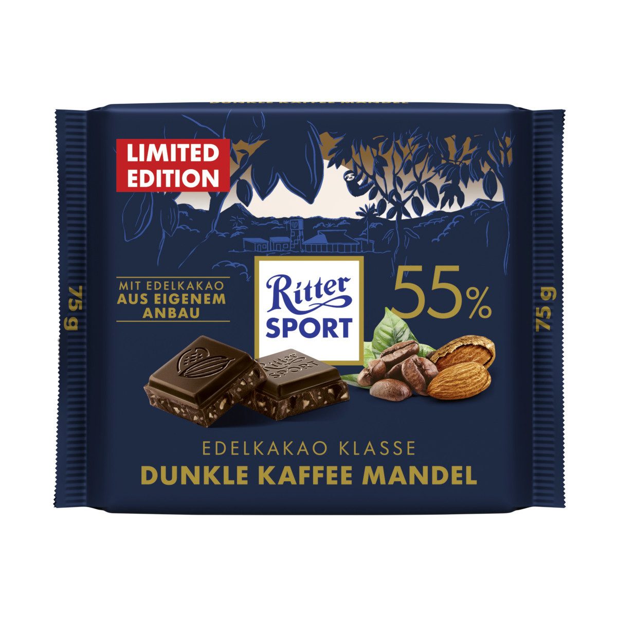 Ritter SPORT Schokolade, Ritter Sport Dunkle Kaffee Mandel Edel Halbbitter Schokolade 75g