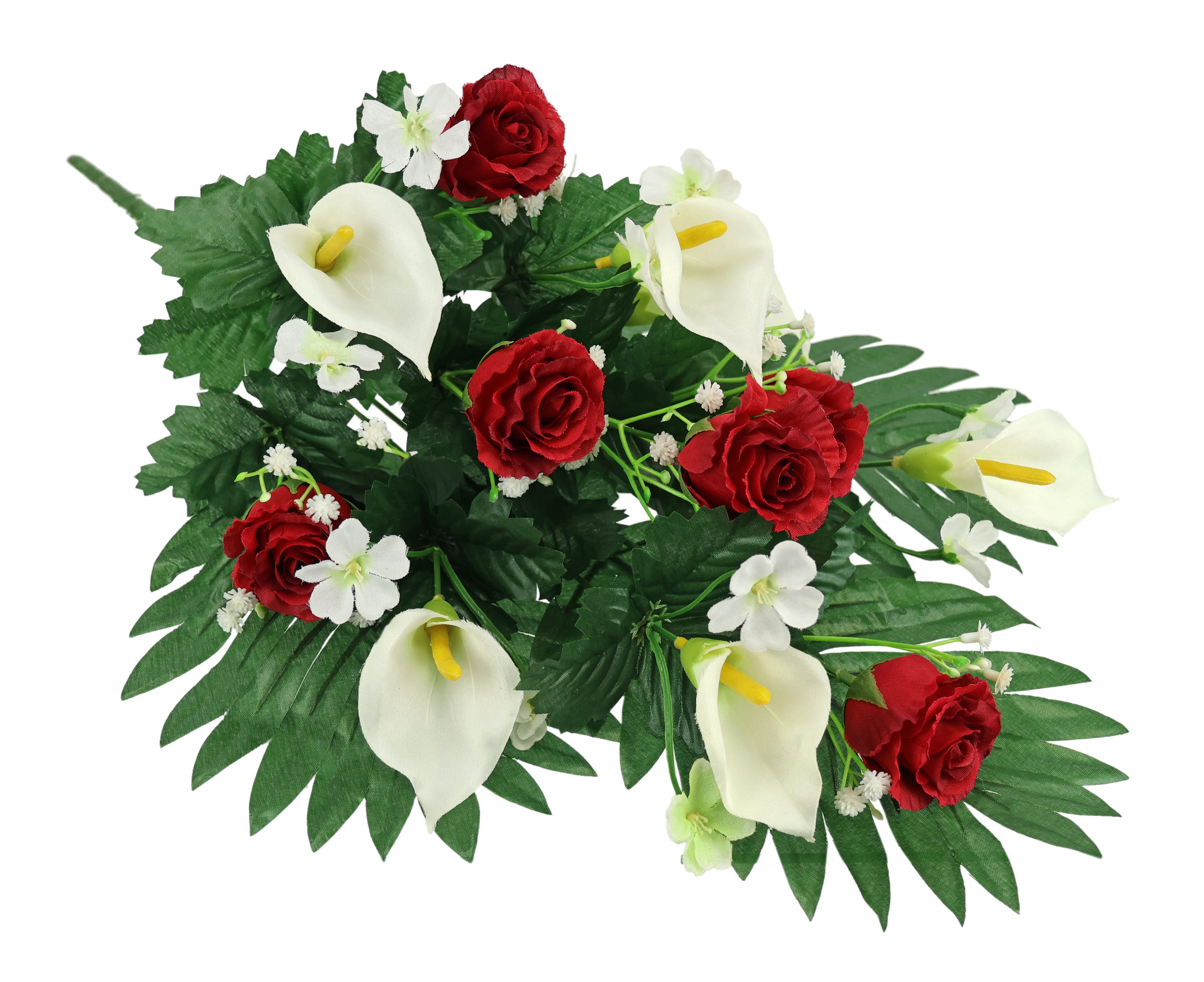 Kunstblume Aufleger mit künstlichen Rosen und Calla, I.GE.A., Höhe 48 cm, Grableger Friedhofsgesteck Arrangement Blume Seidenblume Blumen
