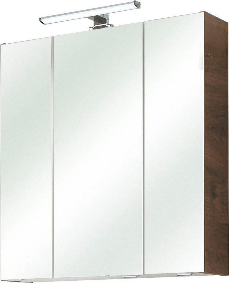 PELIPAL Spiegelschrank Quickset Breite 65 cm, 3-türig, LED-Beleuchtung,  Schalter-/Steckdosenbox
