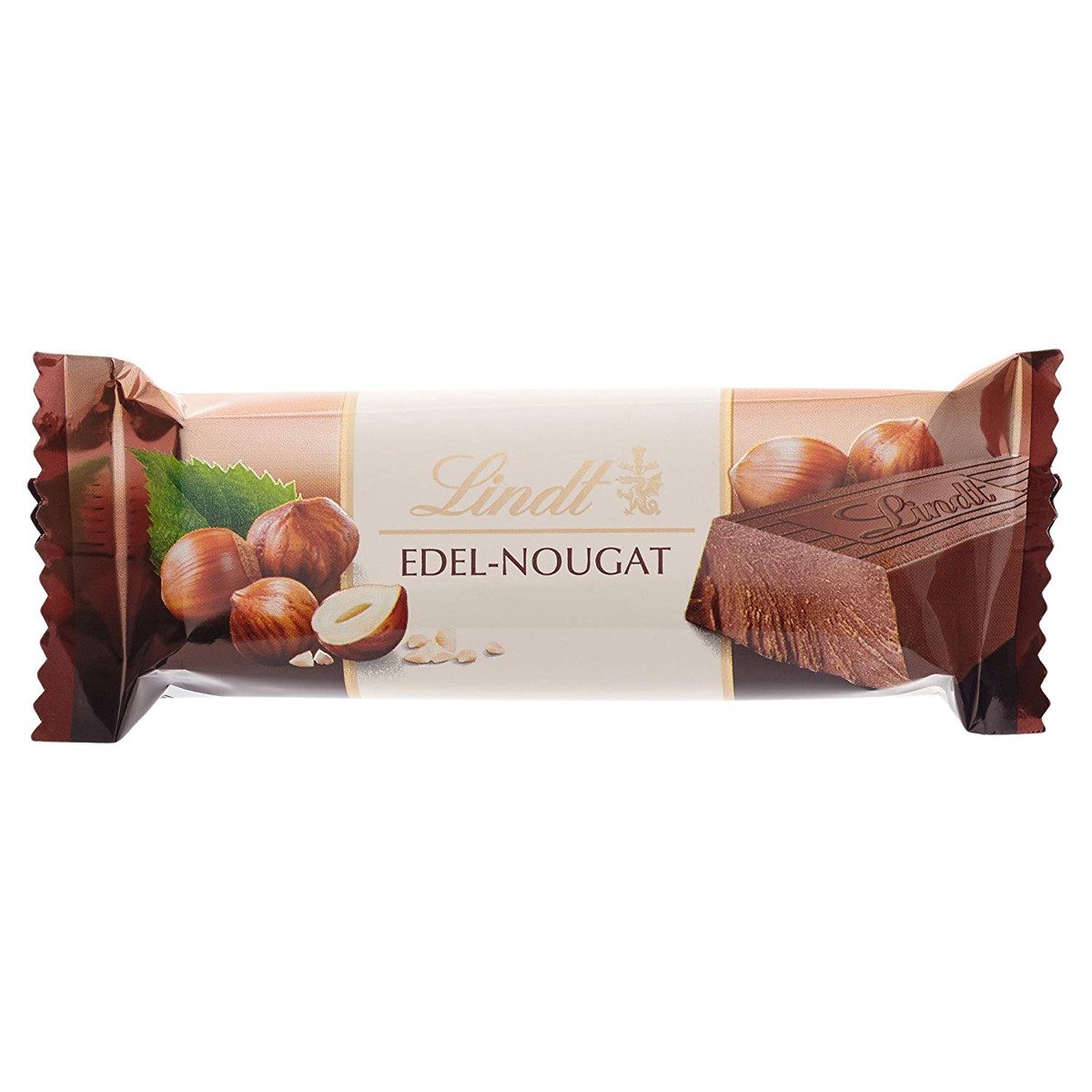 LINDT Schokolade, Lindt Edel Nougat Riegel mit frisch gerösteten Haselnüssen 50g