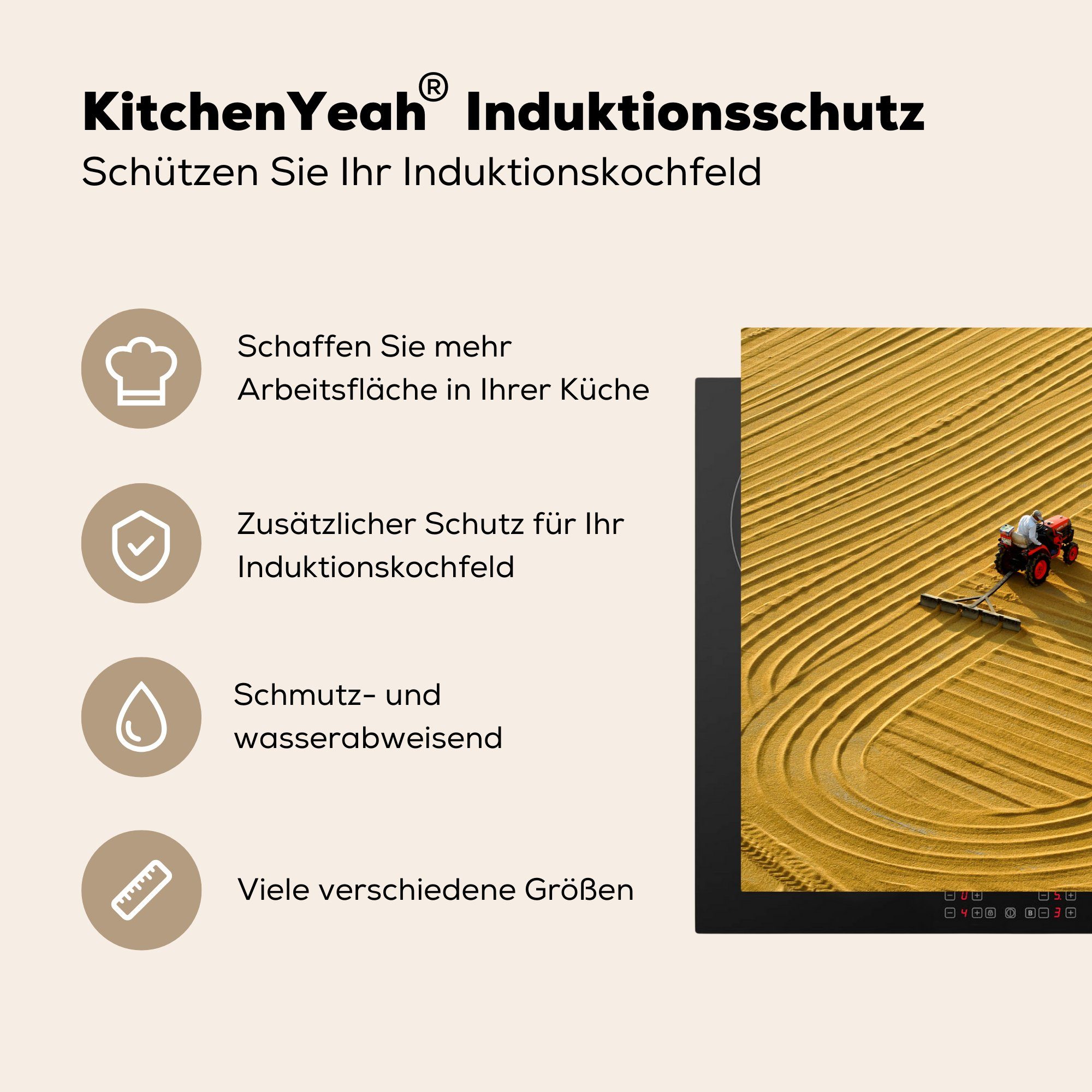 MuchoWow Herdblende-/Abdeckplatte Traktor (1 Induktionskochfeld 81x52 küche, cm, Ceranfeldabdeckung die Leinen, tlg), für Vinyl, Schutz Sand - 
