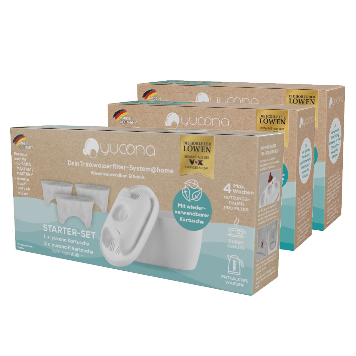 Wasserfilter yucona Wasserfilter Starter-Kit - Kartusche mit 9 Filtertaschen
