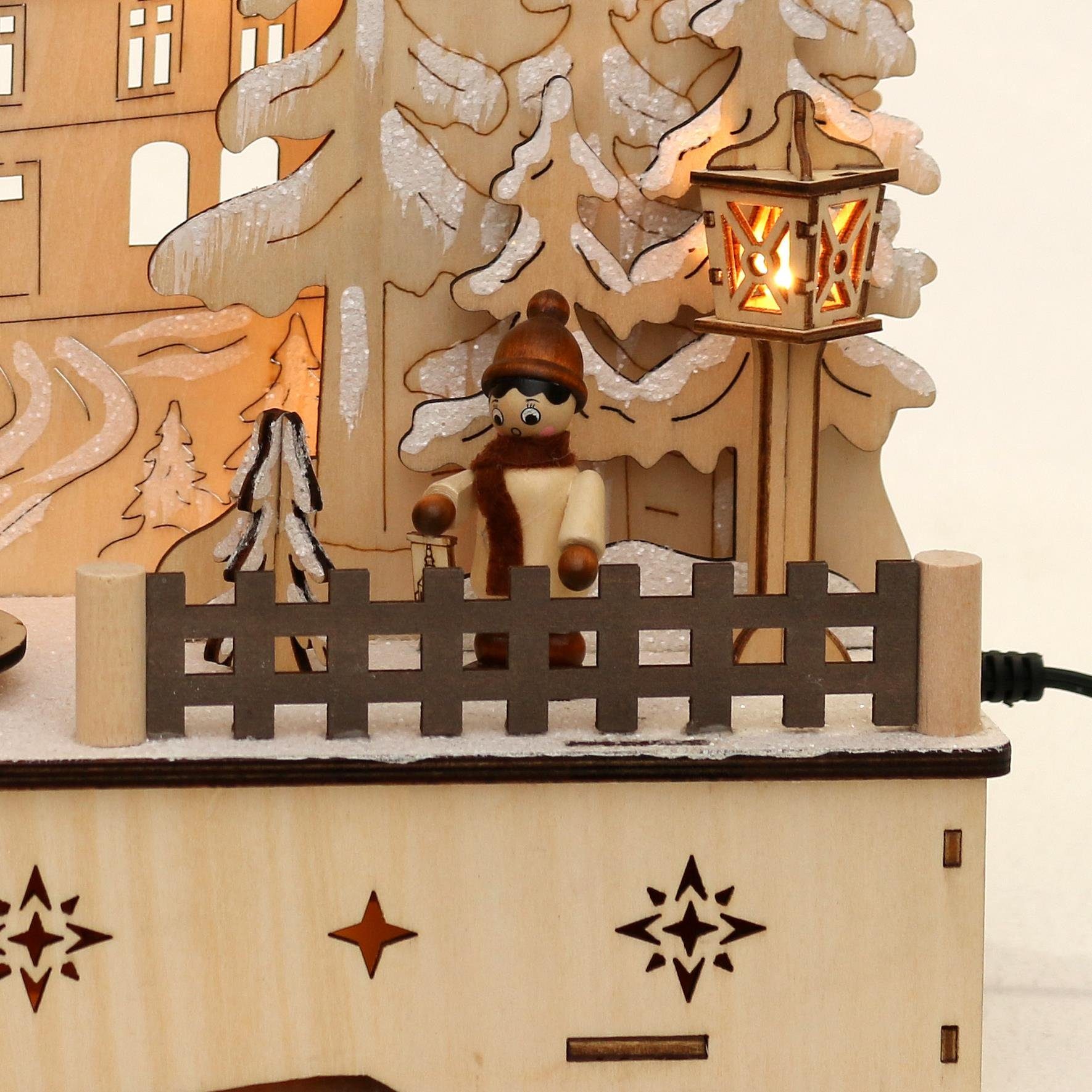 bewegtem Weihnachtsbaum, Laternenkinde mit Dekohelden24 Schwibbogen Schwibbogen Holz Motiv: LED