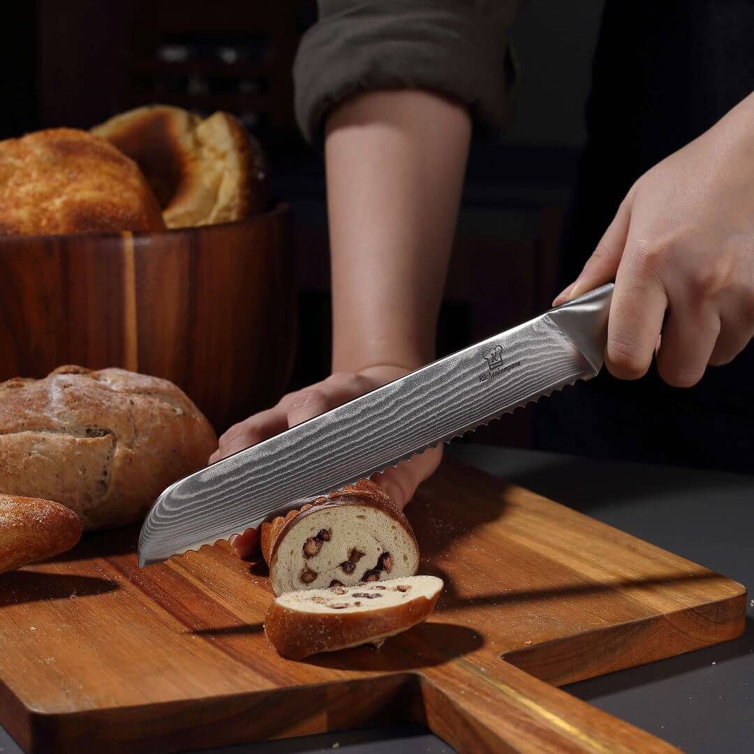 Küchenkompane Brotmesser OKAMI Arashi Brotmesser – 67 Lagen Damast – 20 cm