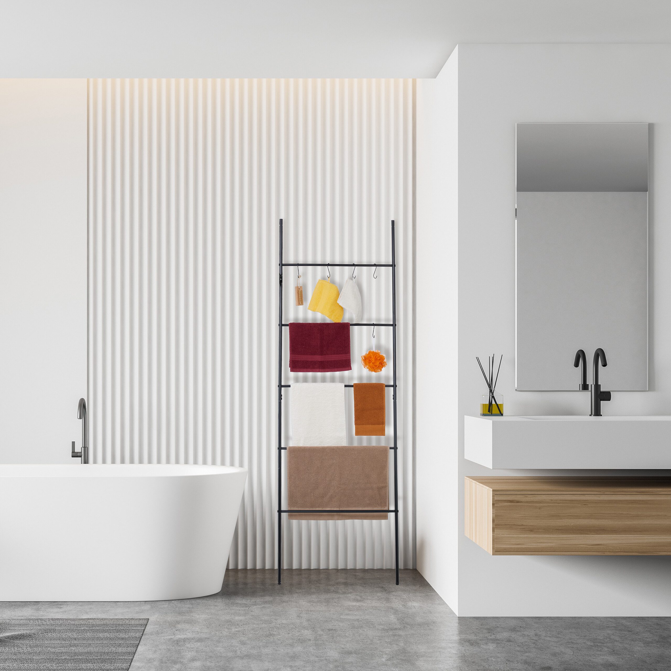 relaxdays Handtuchleiter Schwarze Handtuchleiter mit 5 Sprossen günstig online kaufen