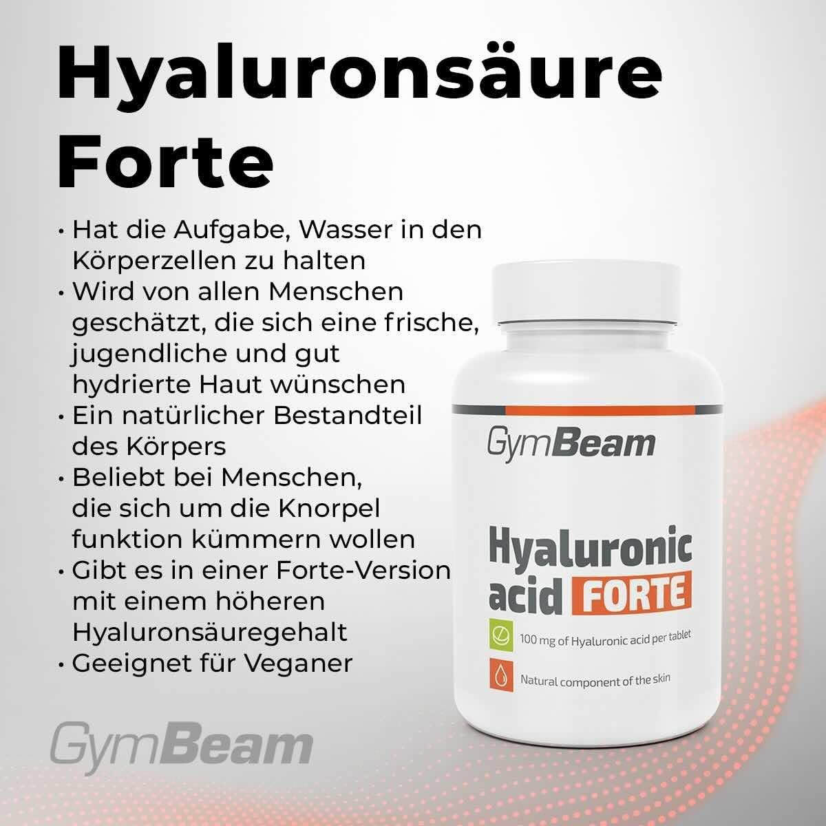 GymBeam Hyaluronsäure Forte Tabletten, 90 St., 40,5 g, jugendliche Haut, Hydratation, Gelenke/Haare, natürliche Bestandteile